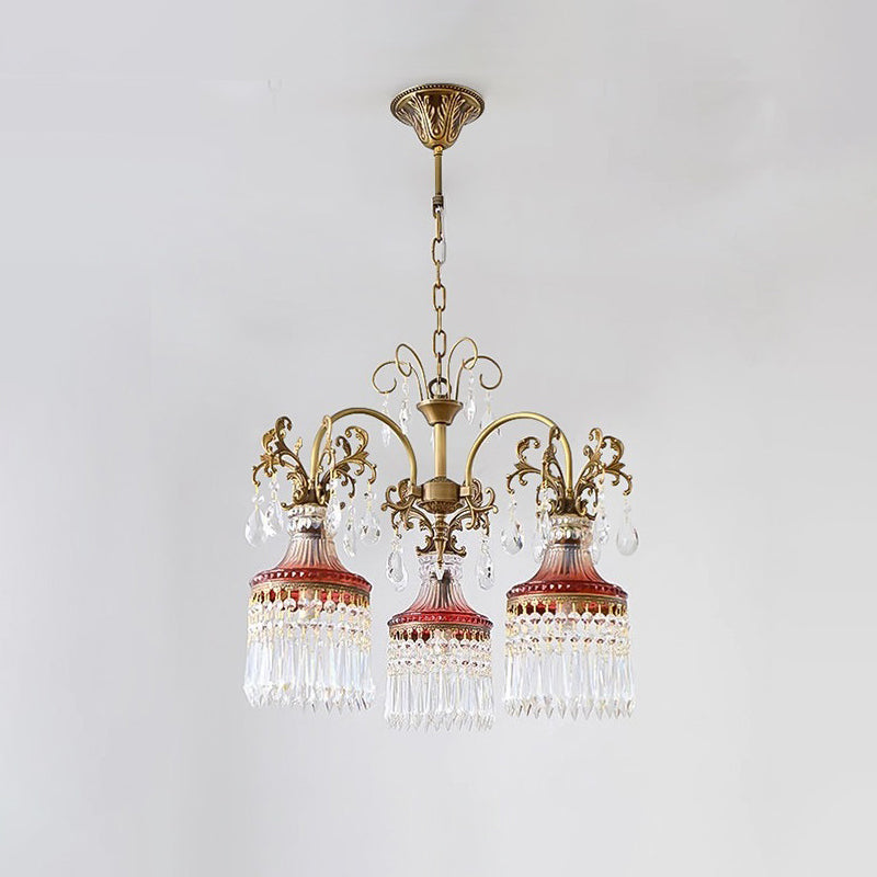 Close-up of a candelabra-style light socket within the crystal arrangement.