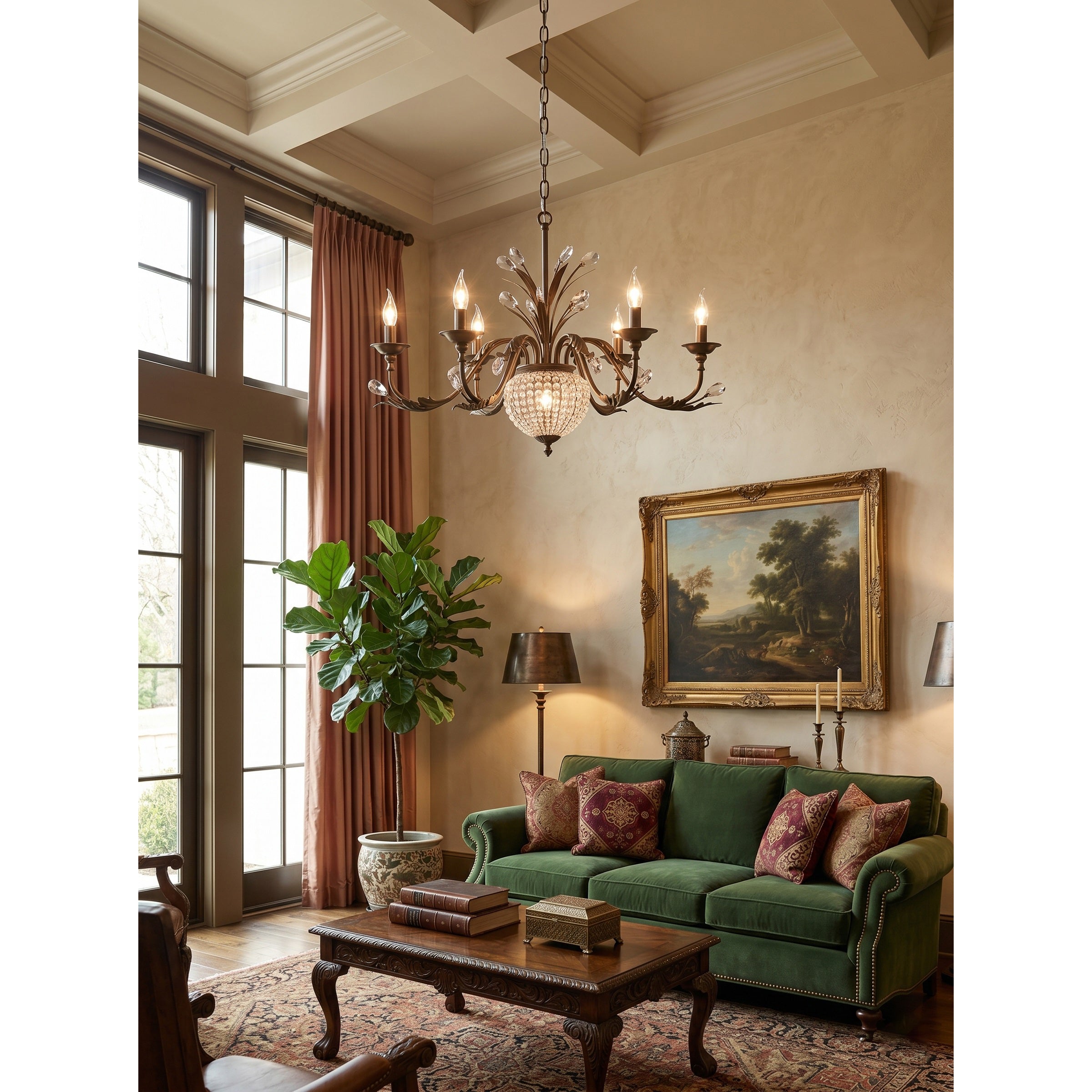 Side profile of the 6-head Maxax crystal chandelier.
