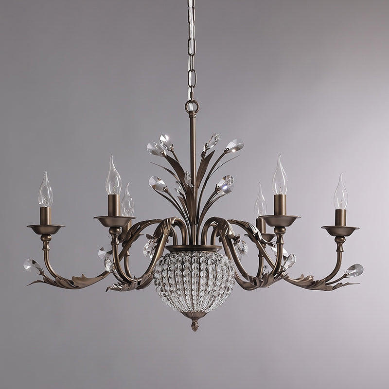 The chandelier's central globe with intricate beading.