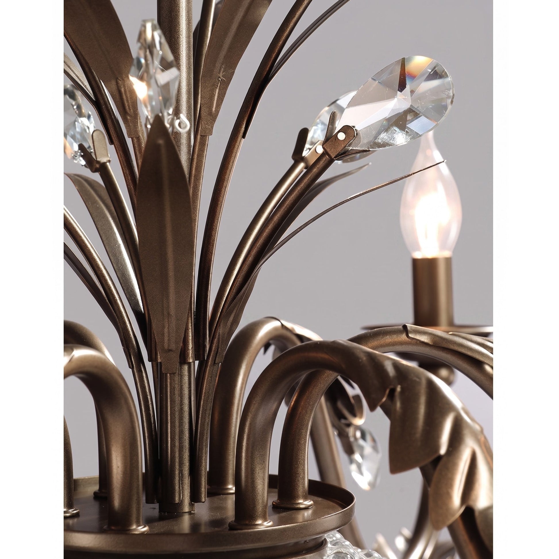 The Maxax chandelier shown with the lights off in a bright room.