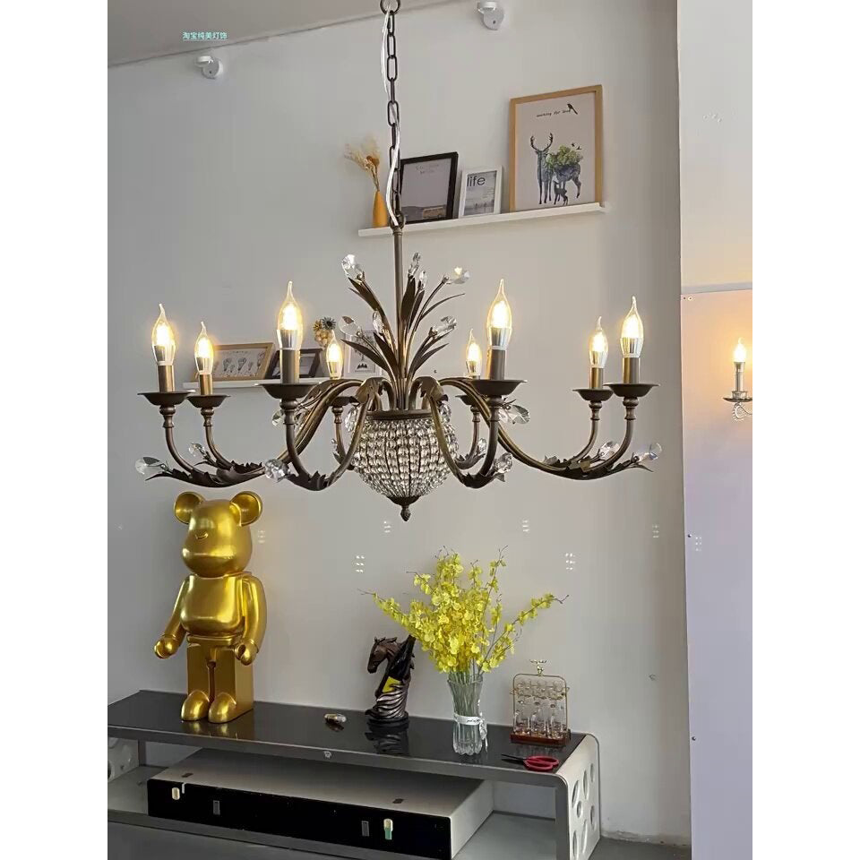 The candle-style light fixture shown from below.