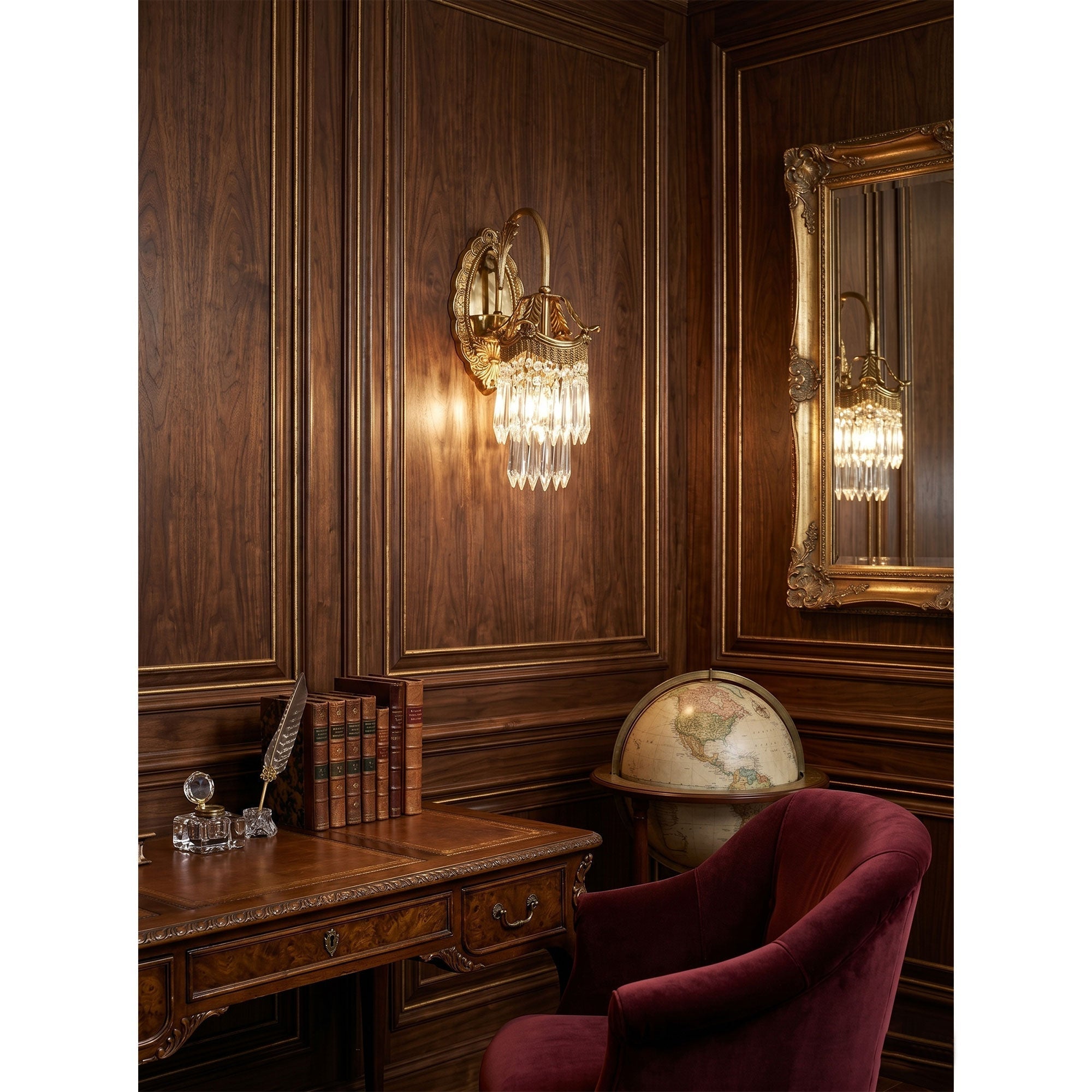 Detailed shot of the intricate antique brass finish.