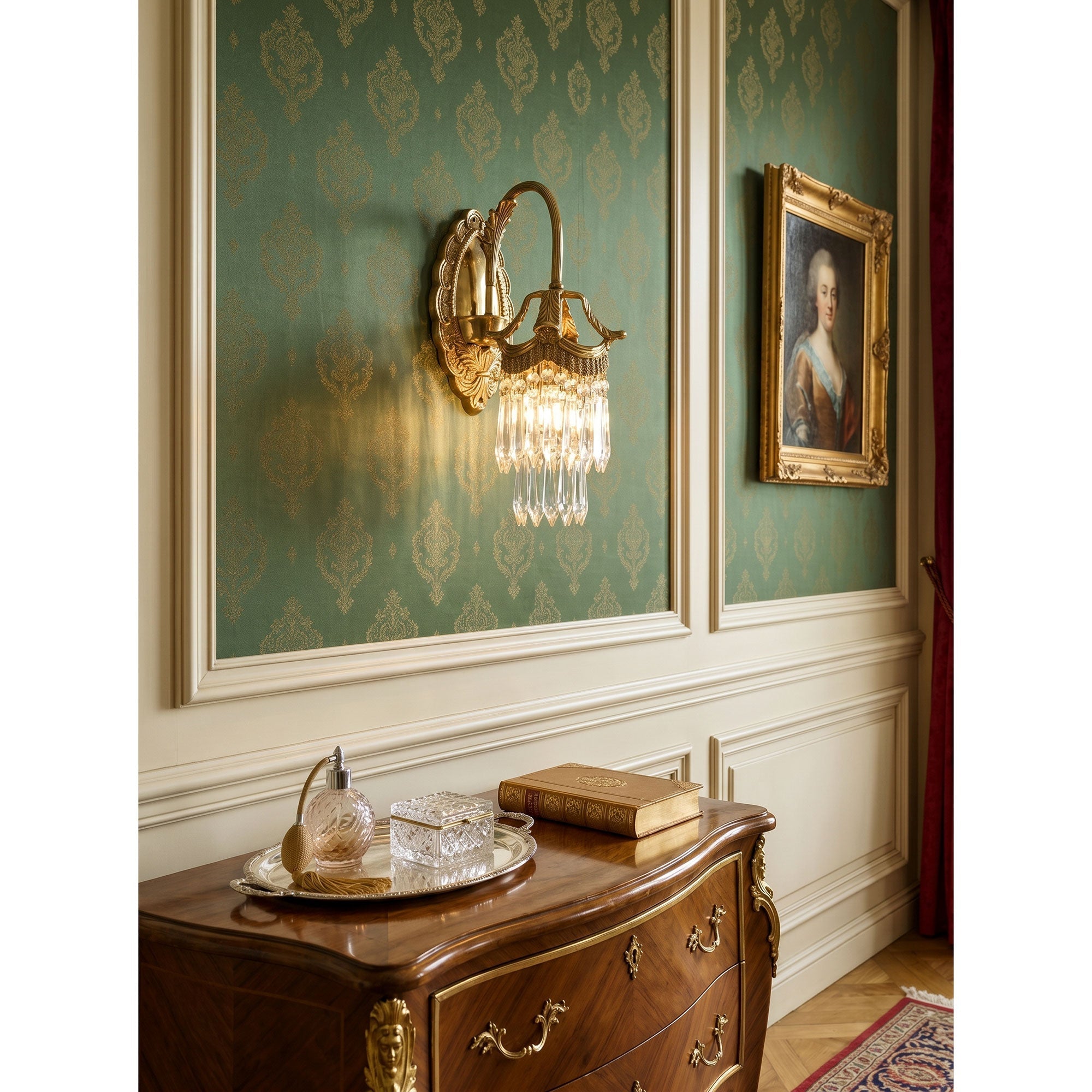 Front view of the Mayfield Crystal Wall Sconce against a neutral wall.