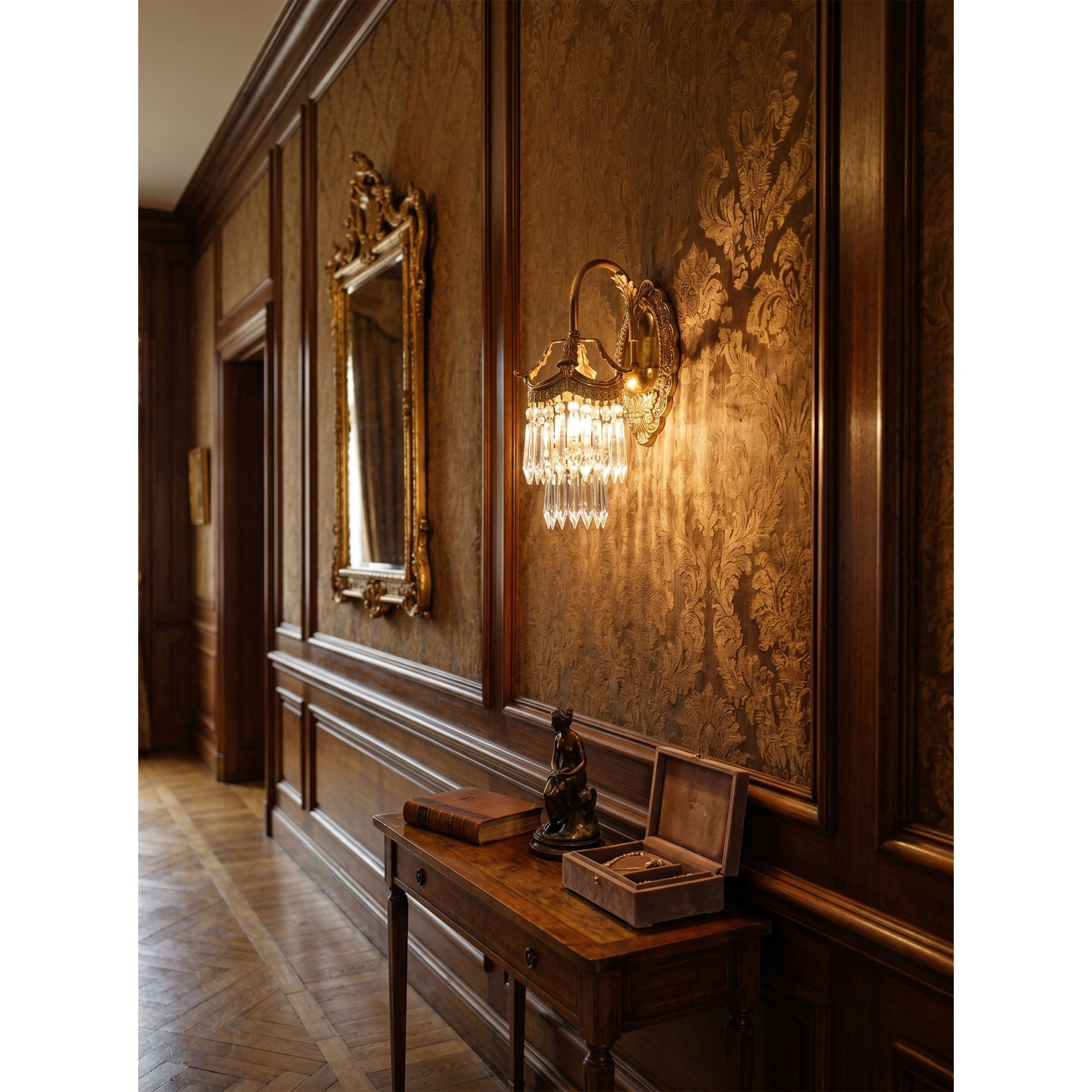 The Mayfield sconce adding a touch of vintage glam to a powder room.