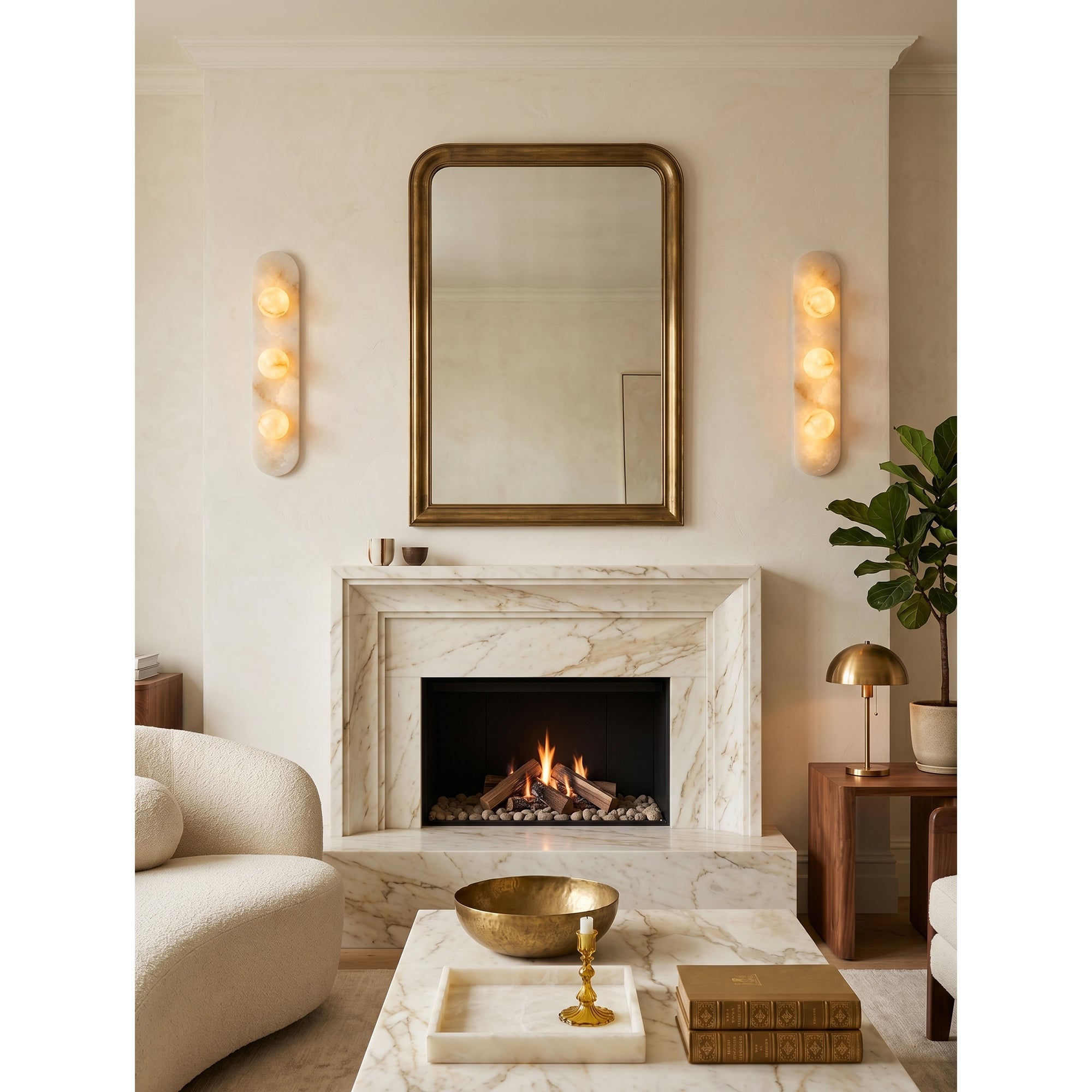 The sconce unlit, showing the pure white alabaster material.