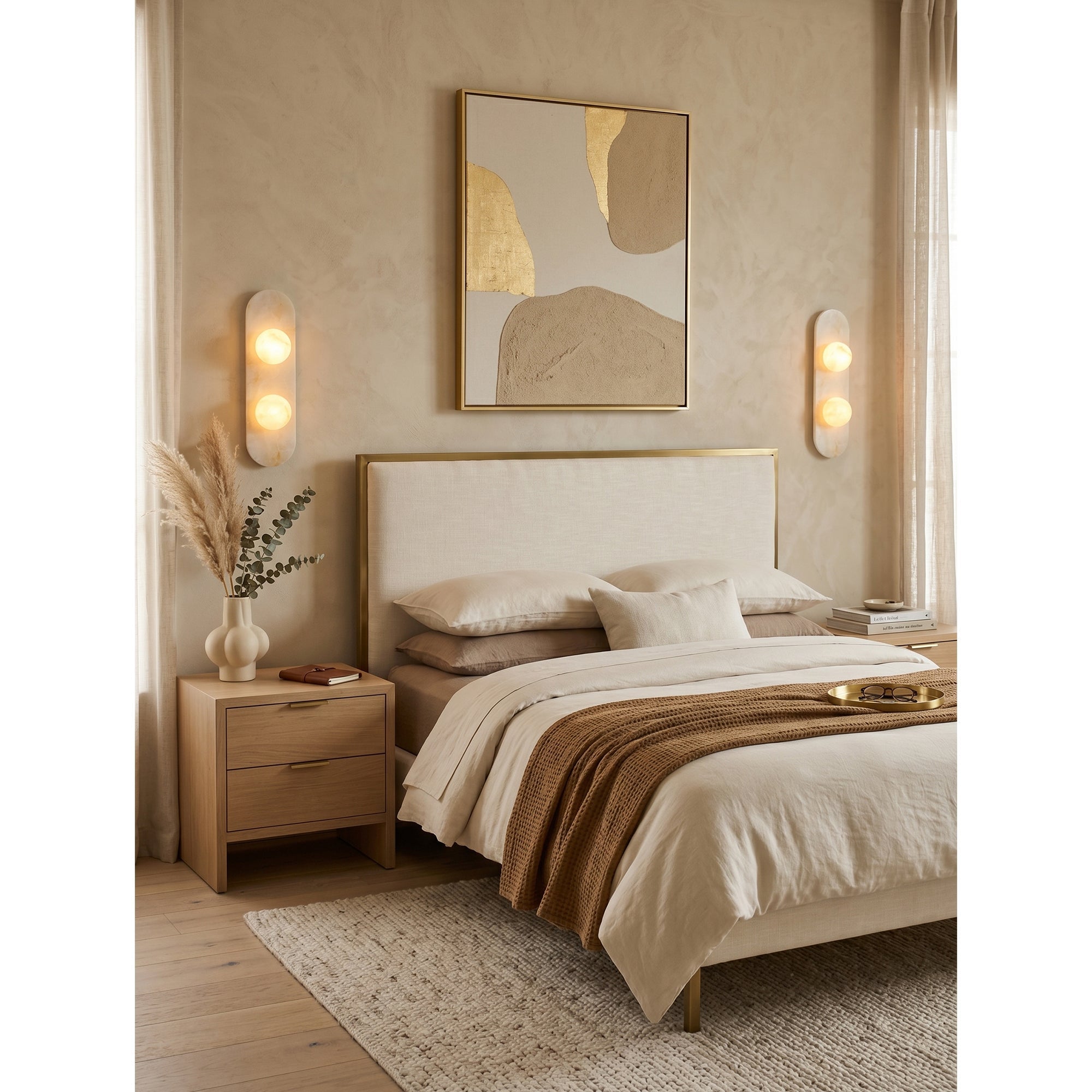A size comparison of the 1-head, 2-head, and 3-head Modulo Alabaster Wall Sconces.