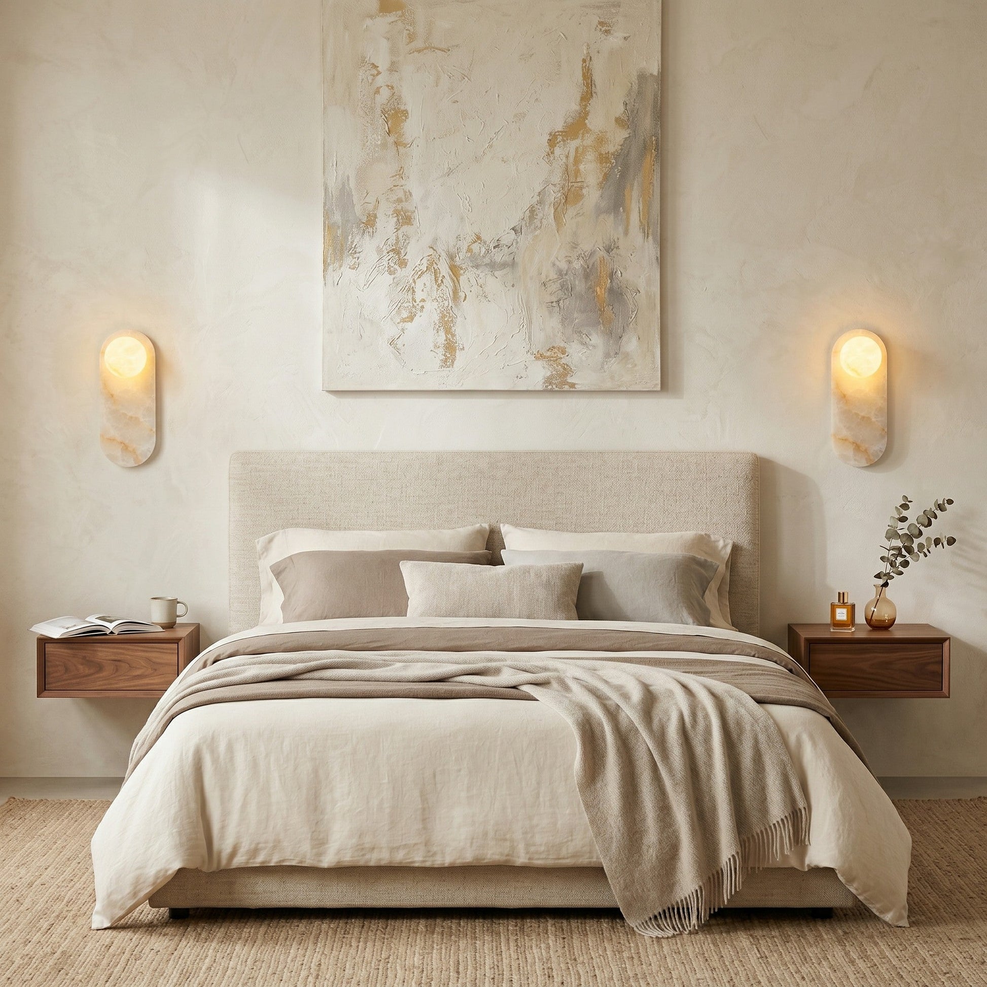 Angled view of the Modulo Alabaster Wall Sconce, showcasing its clean, modern profile.