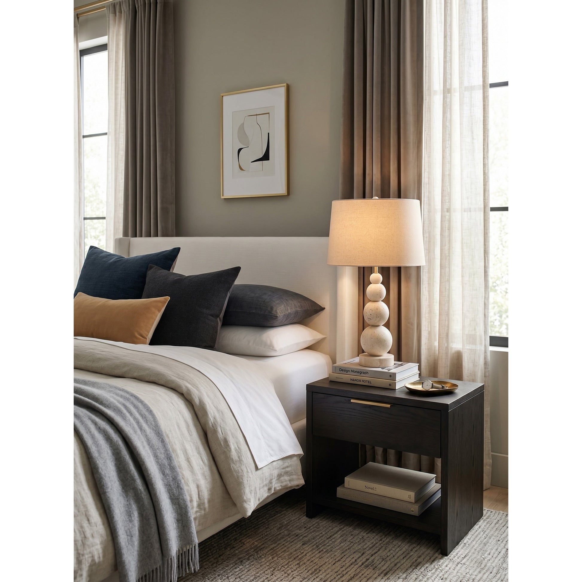 The graduated stone globes of the Niobe Table Lamp base.