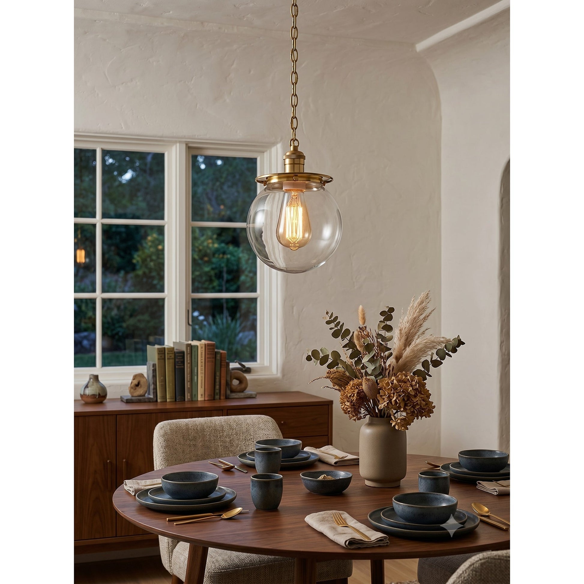 Nolan Globe Pendant Lamp, black finish with clear glass.