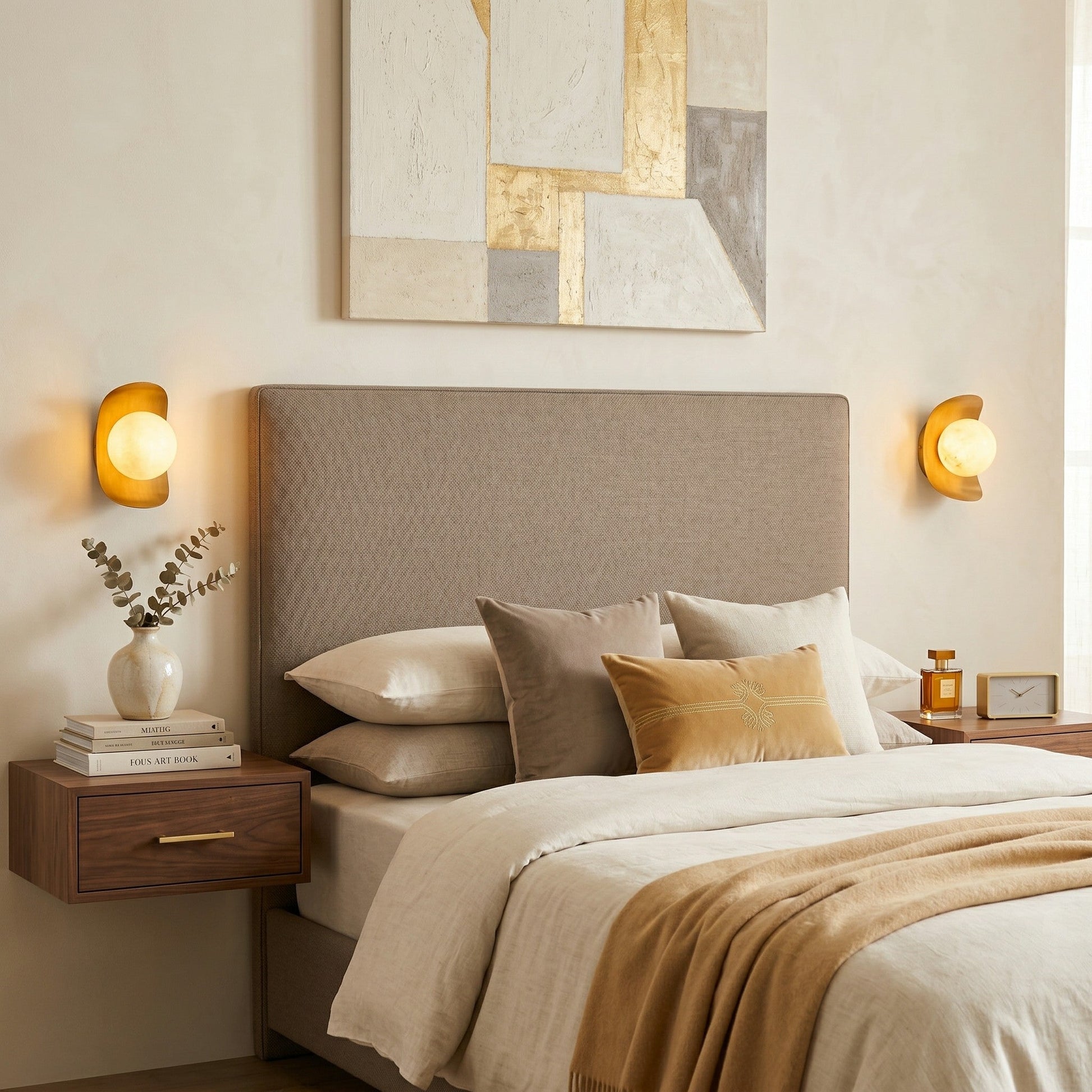 Lifestyle image of the wall sconce installed in a modern hallway.