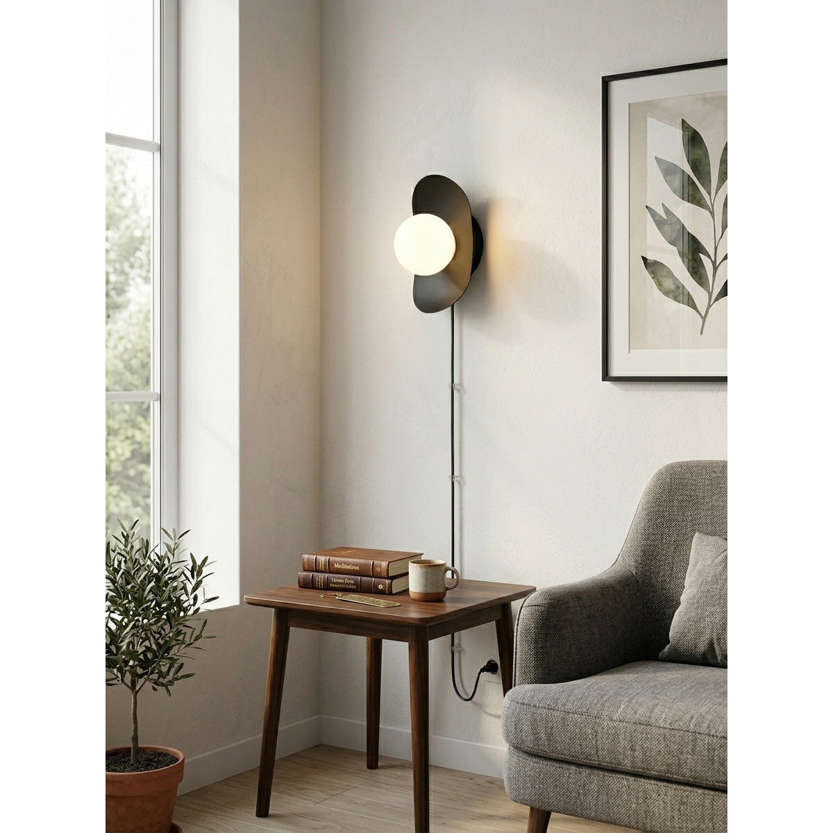 View of the plug-in cord and switch for the Nouvel Wall Sconce.