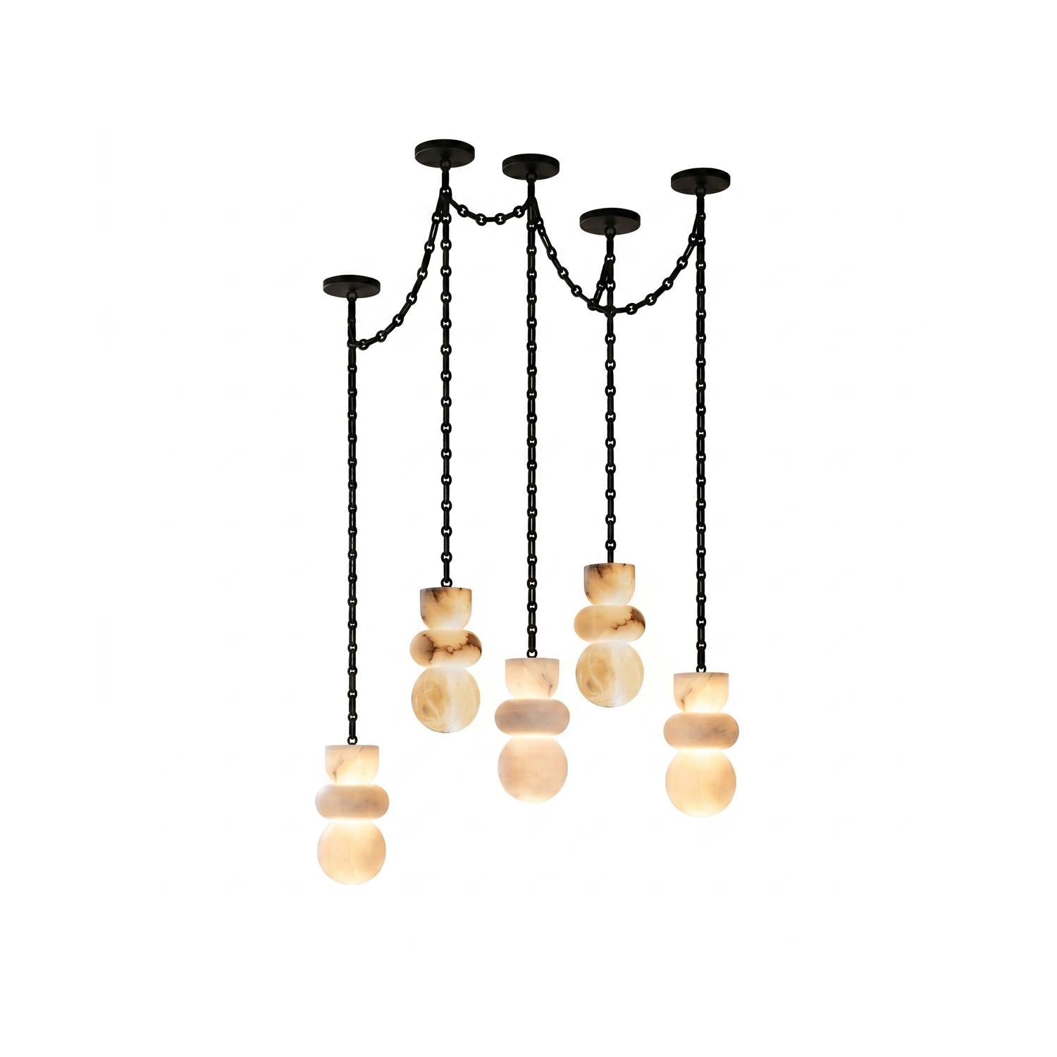 The Orba chandelier shown in a commercial setting like a hotel lobby.