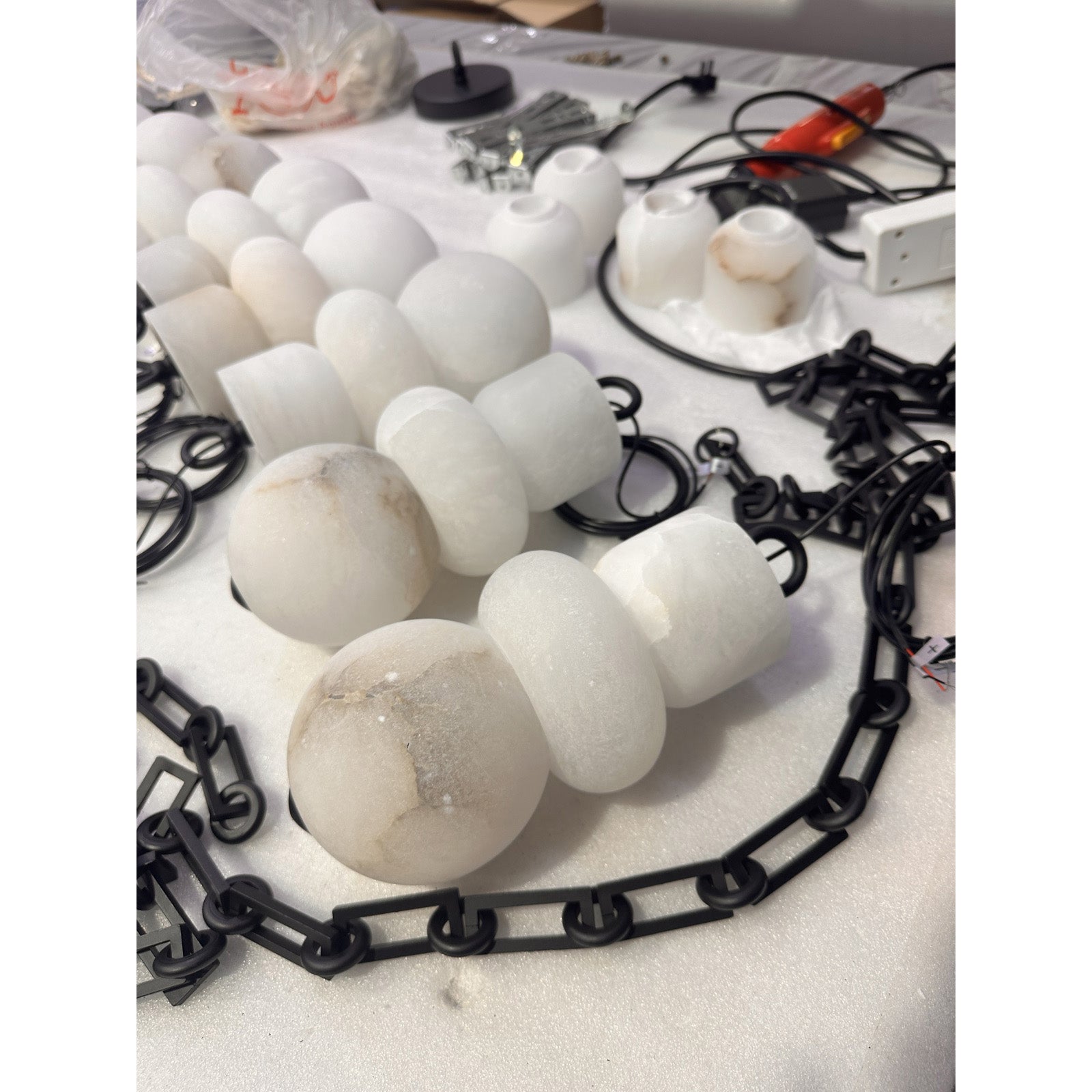 Close-up of the integrated LED light source within the alabaster.