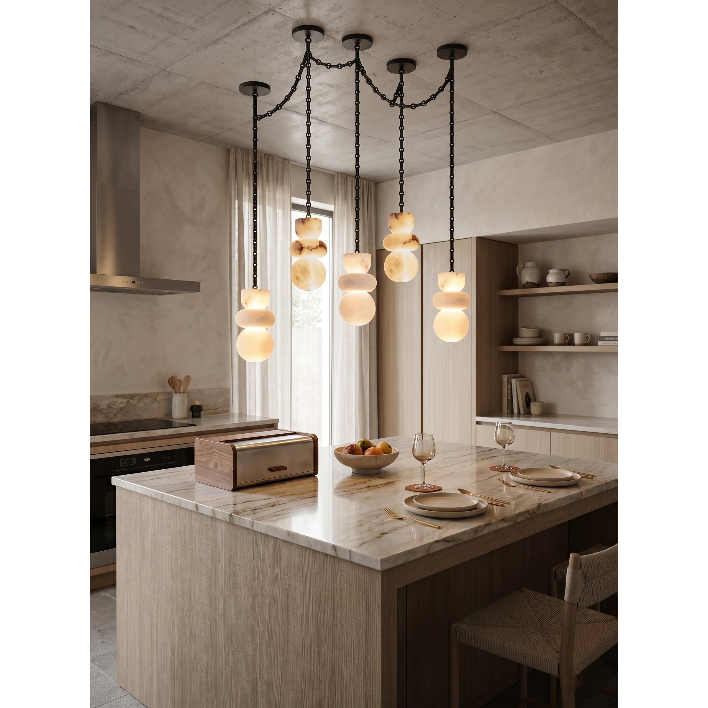 A lifestyle image of the Orba chandelier in a contemporary home.