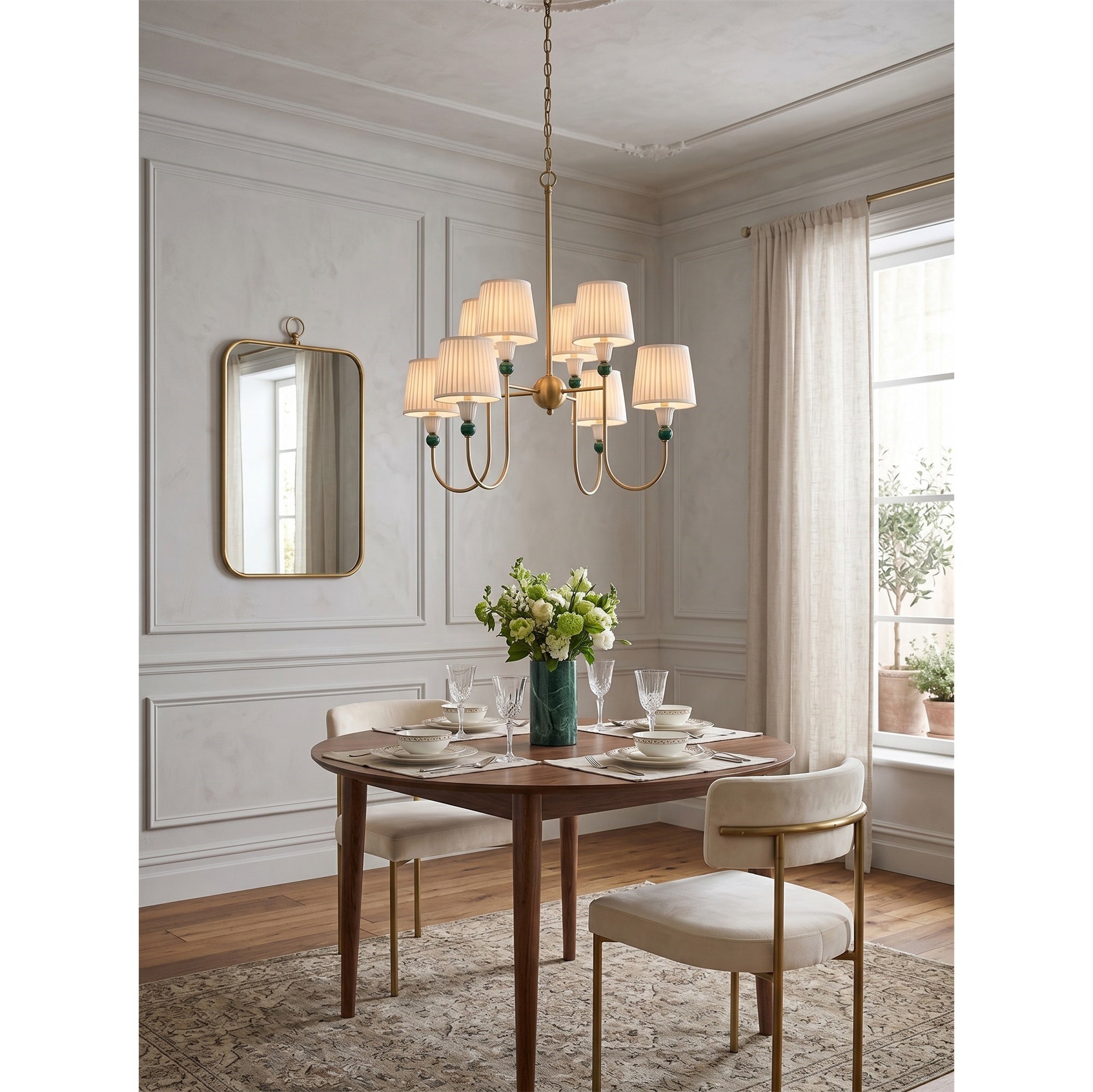 The white fabric shade casting a soft, warm glow.