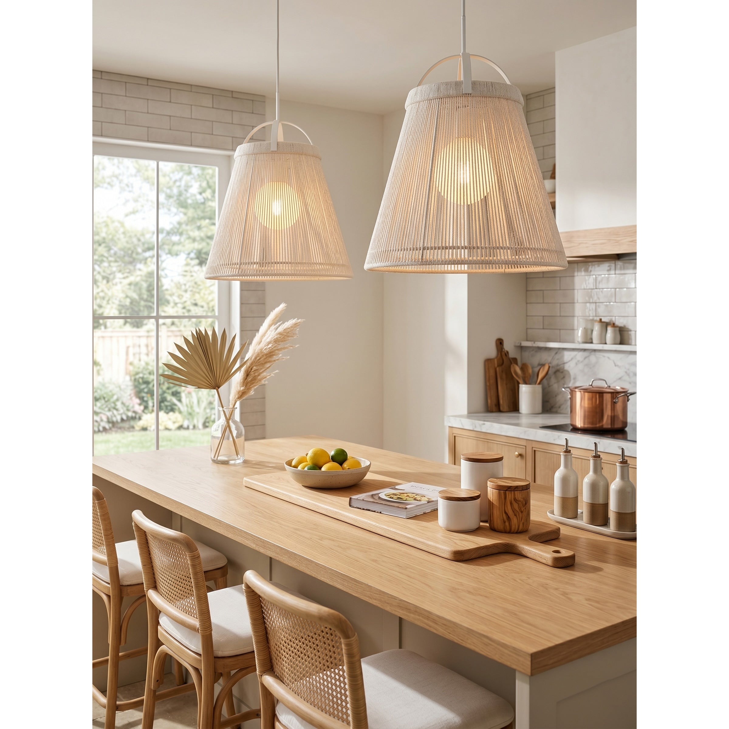 Side profile of the large brown pendant lamp.