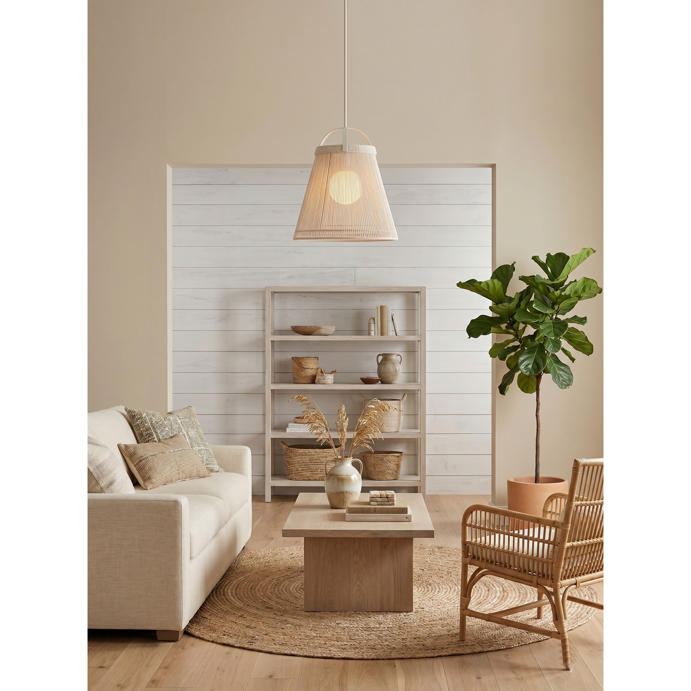 The Parnell Pendant Lamp in a minimalist bedroom setting.