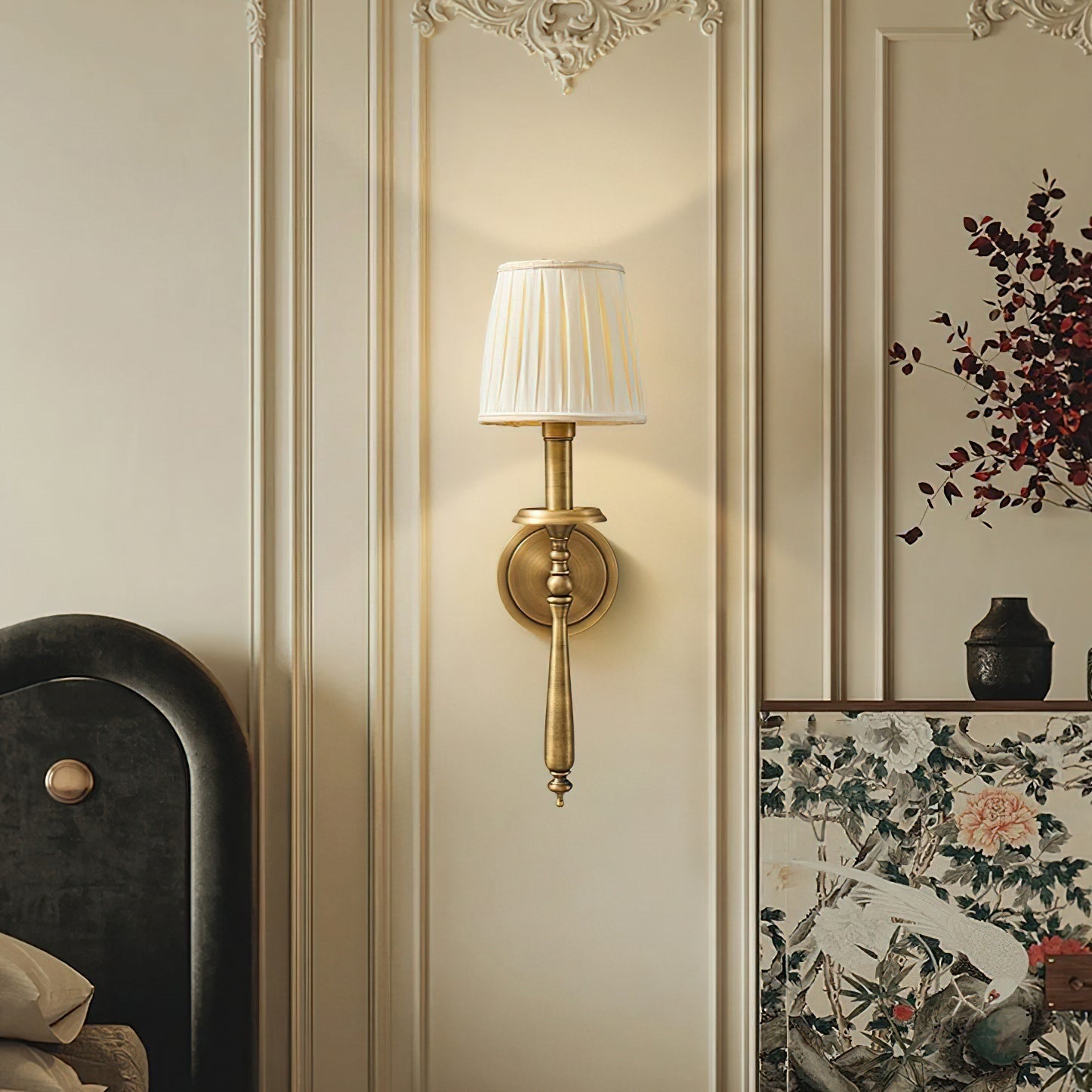 Payson Wall Sconce installed in a classic hallway, providing warm ambient light.