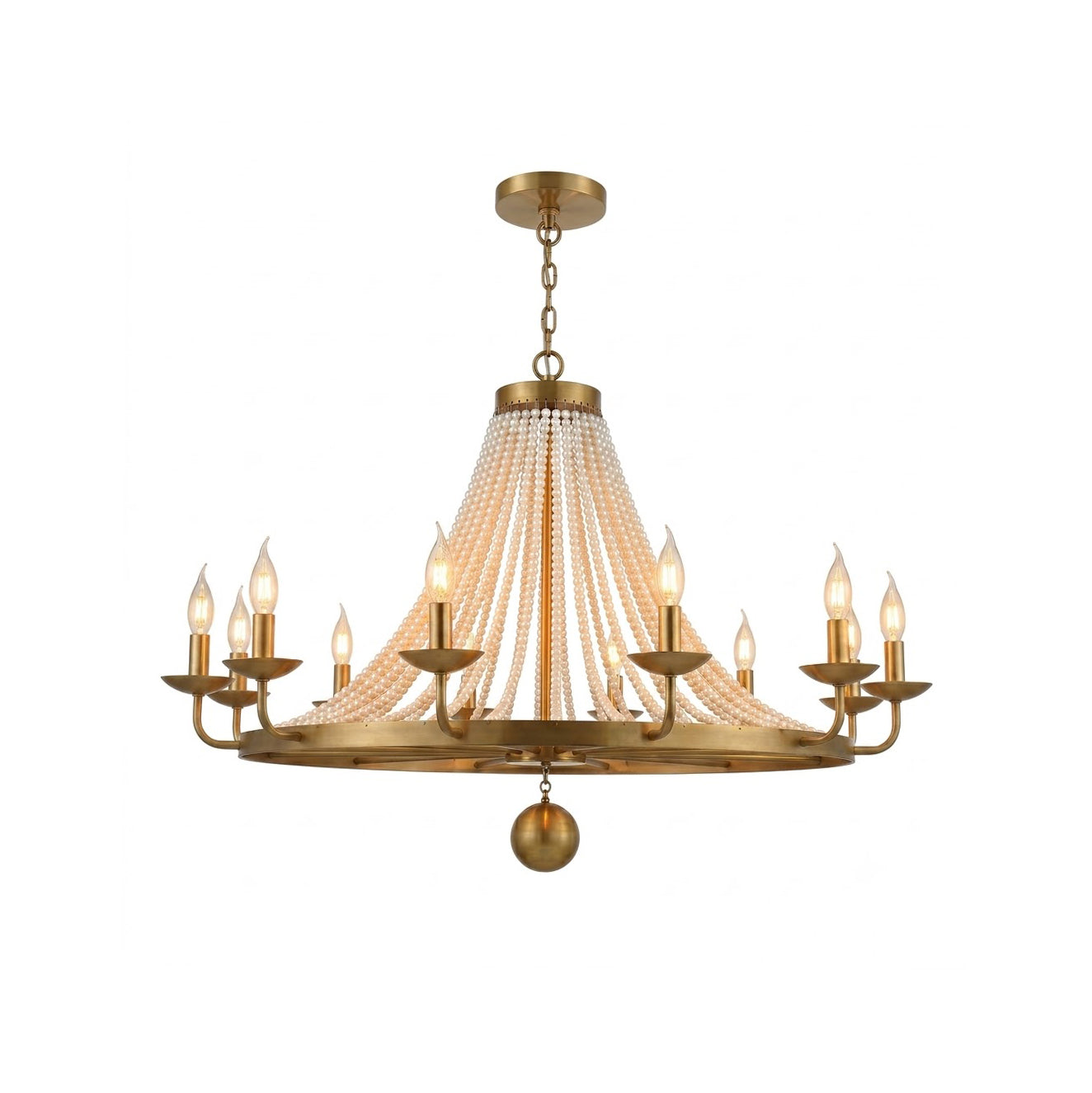 Pearl Fiona Chandelier hanging in a bright, elegant living room.