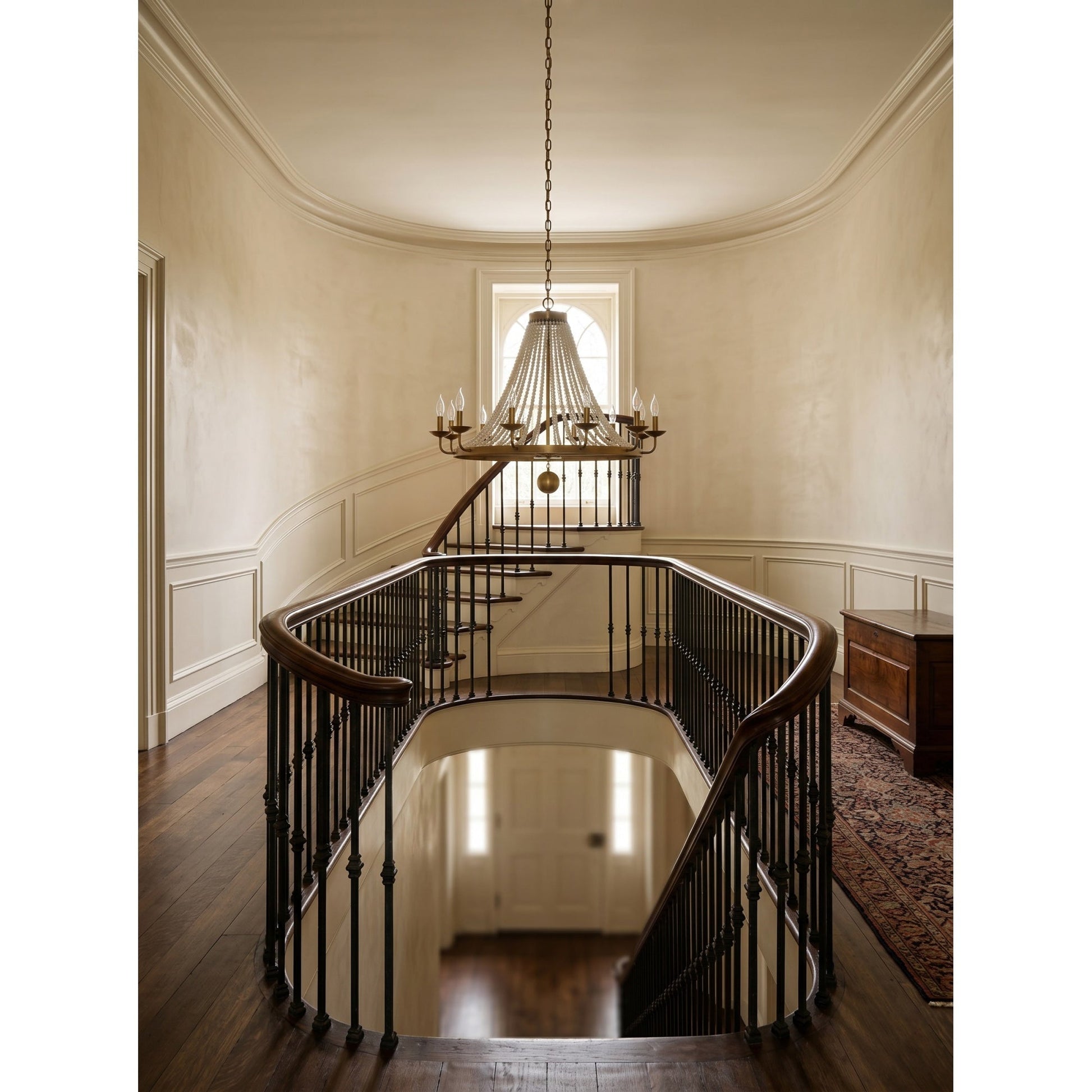 View from below looking up at the 12-light Pearl Fiona Chandelier.