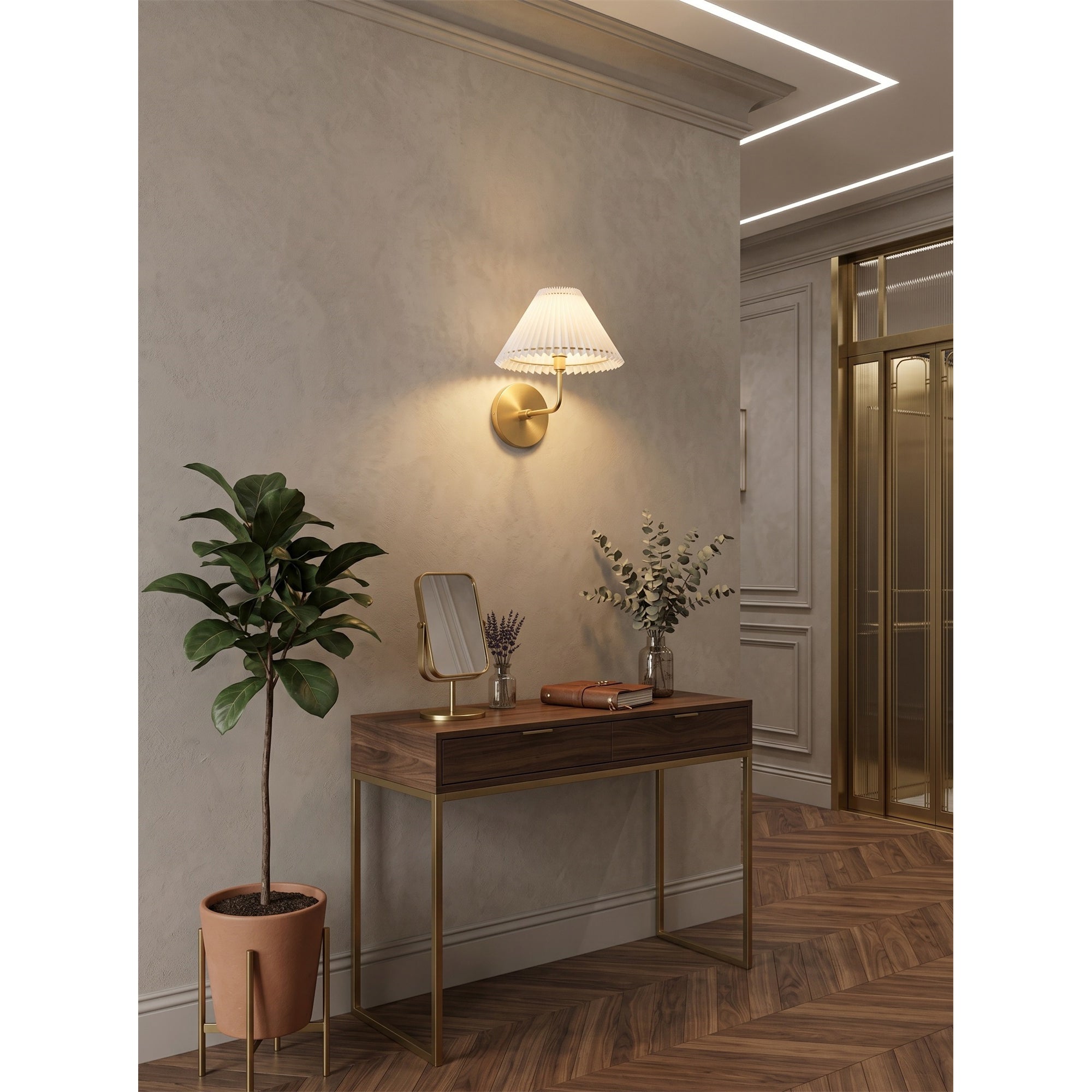 Front view of the Pearson Wall Sconce against a neutral wall.