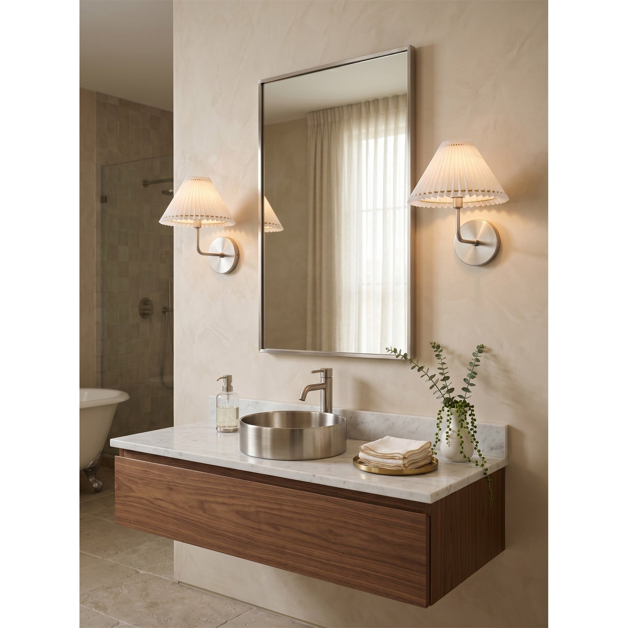 The sconce turned on, emitting a soft, ambient glow.