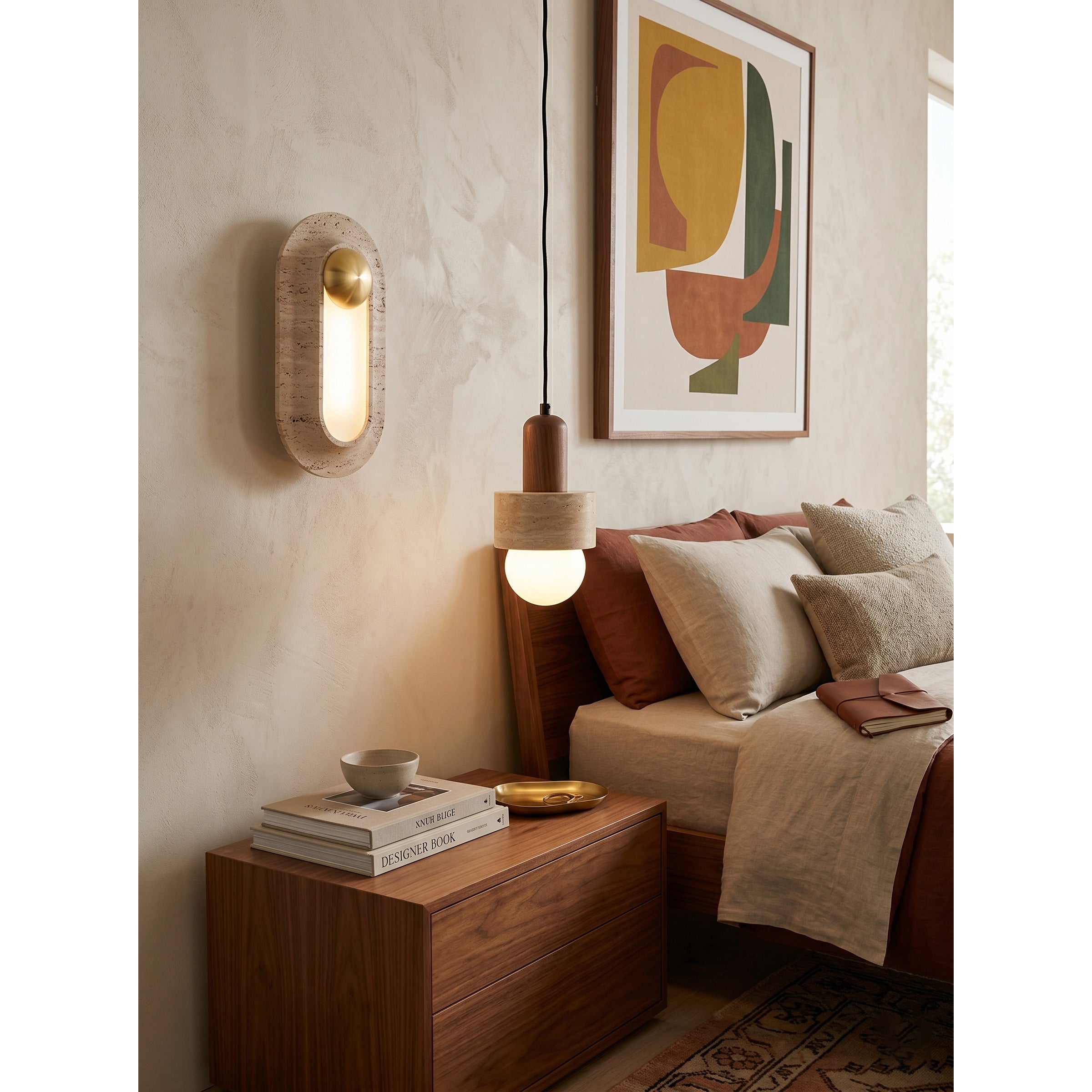 The Pfaffikon wall sconce illuminated, casting a soft, ambient glow against a wall.
