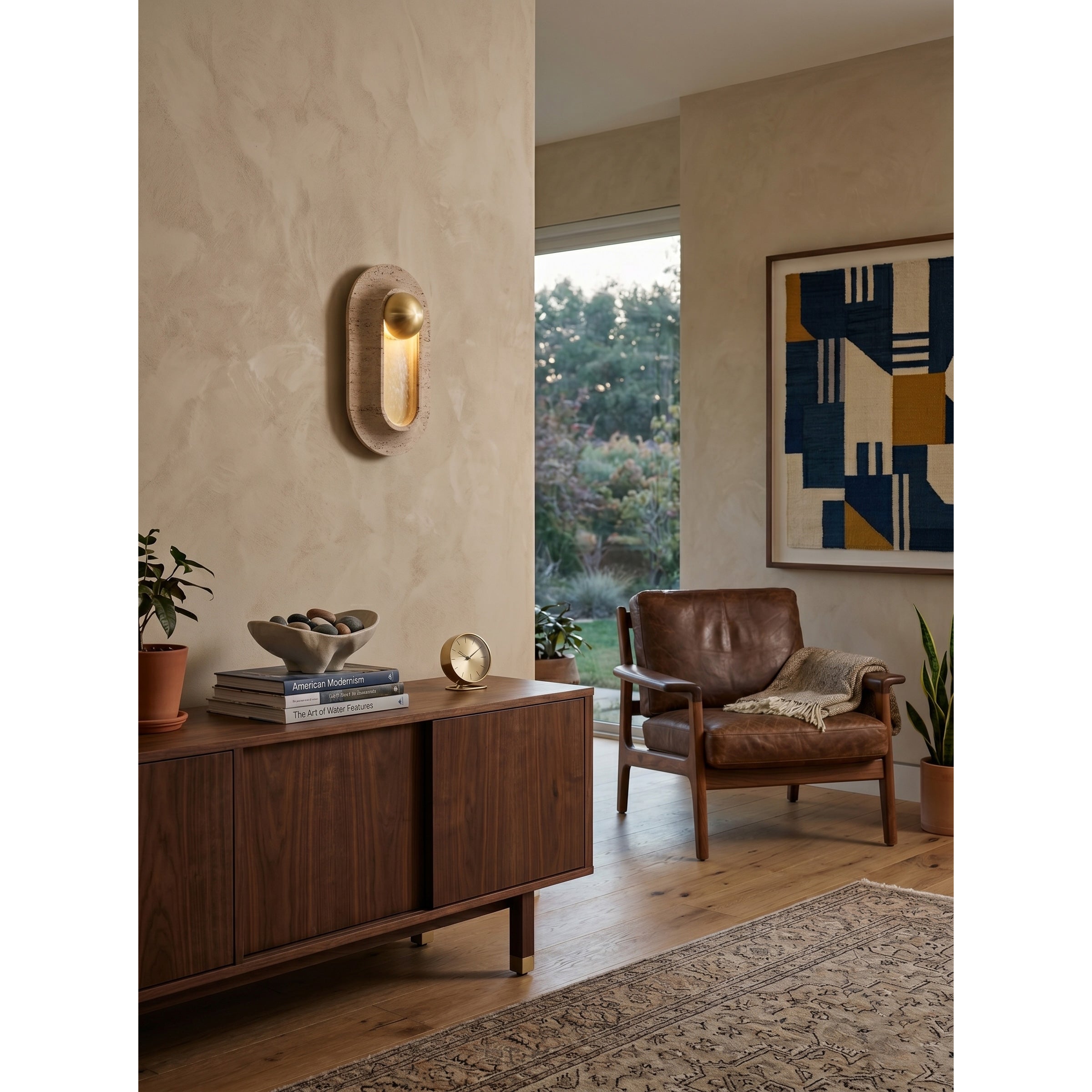 Top-down view of the Pfaffikon Travertine Wall Sconce.