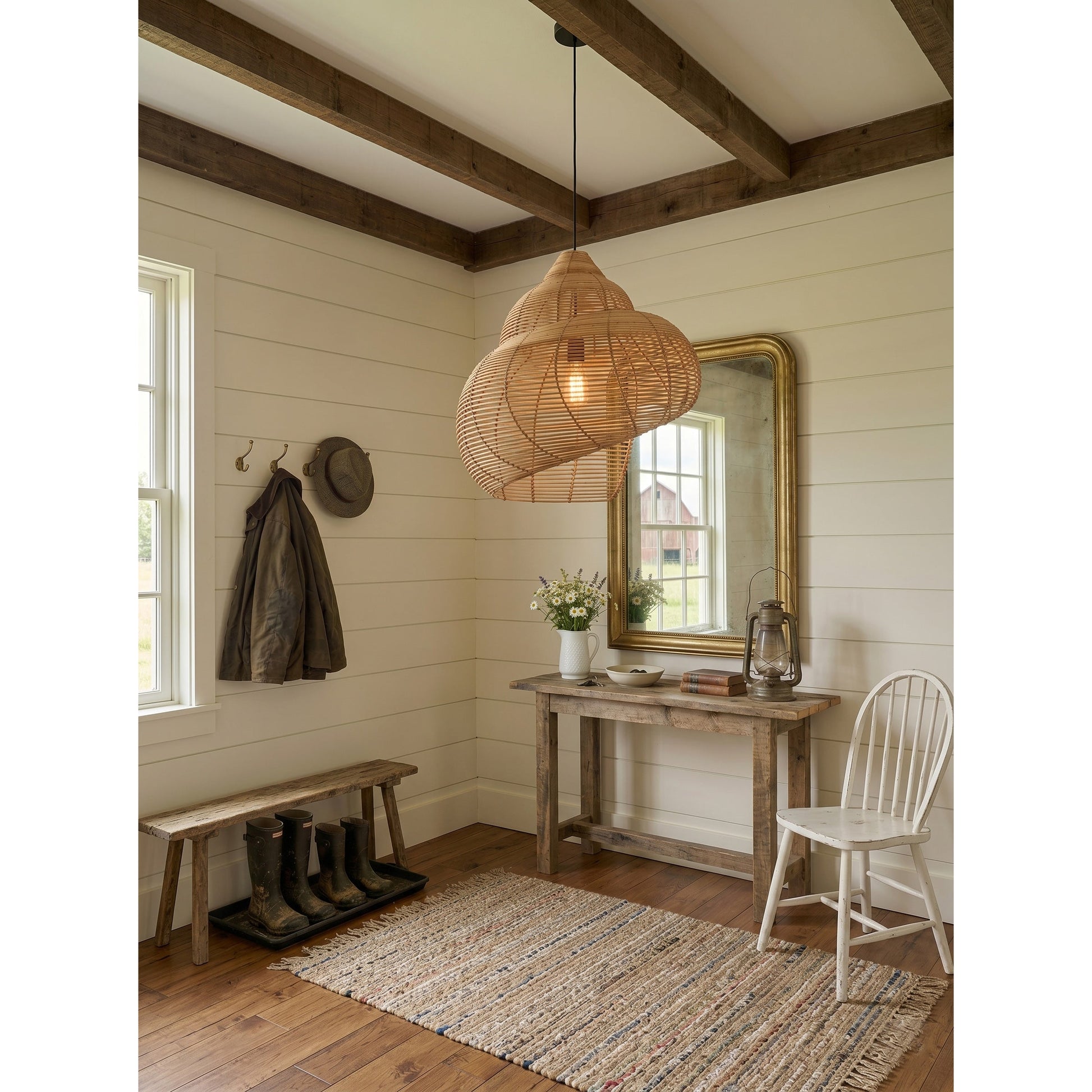 The lamp as a centerpiece in a minimalist entryway.