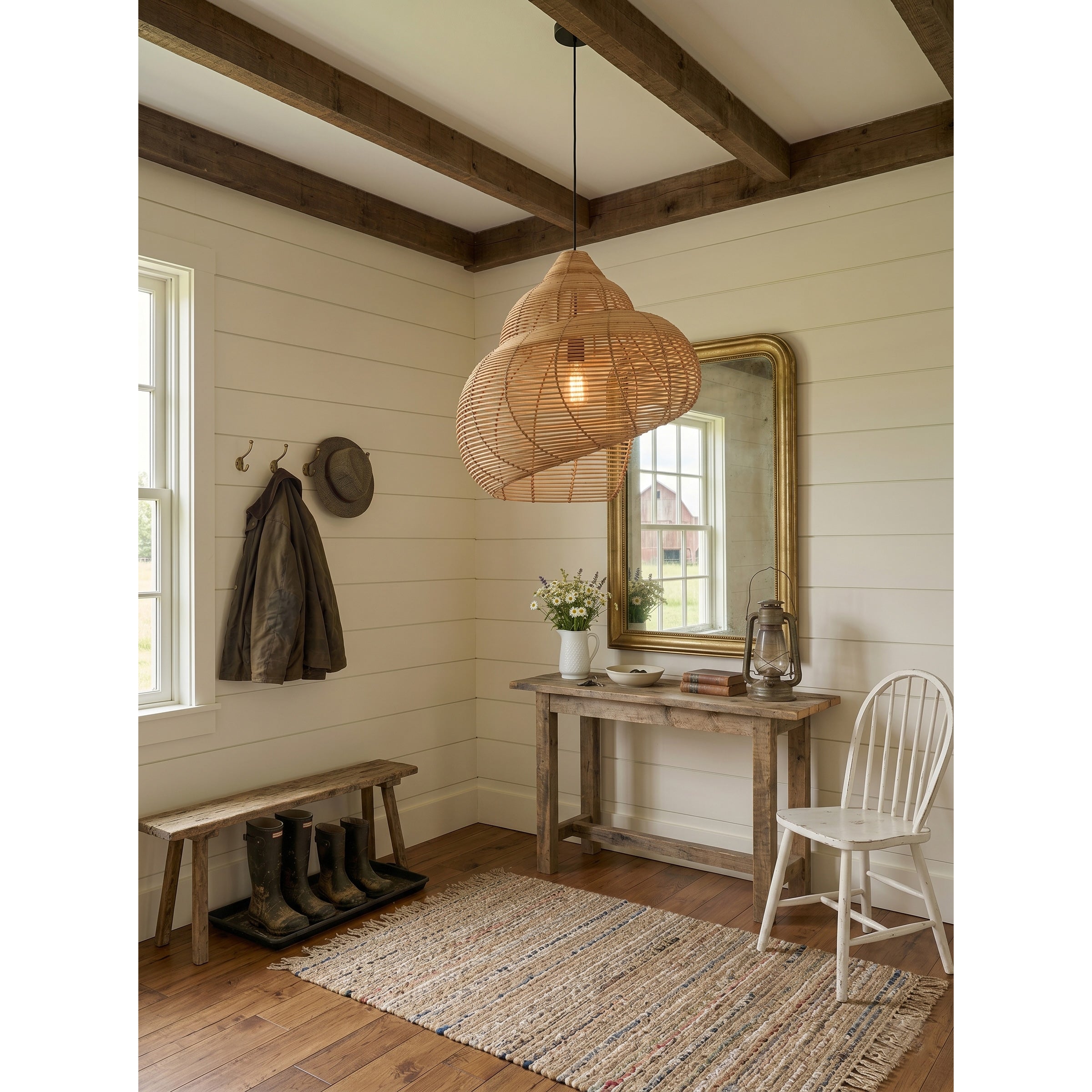 The lamp as a centerpiece in a minimalist entryway.