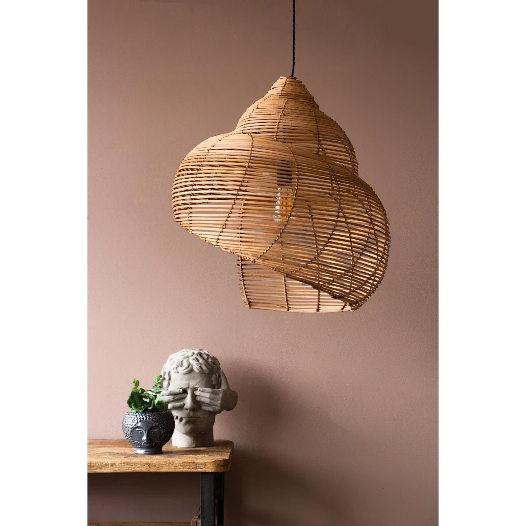 A full view of the pendant lamp with its hanging cord.