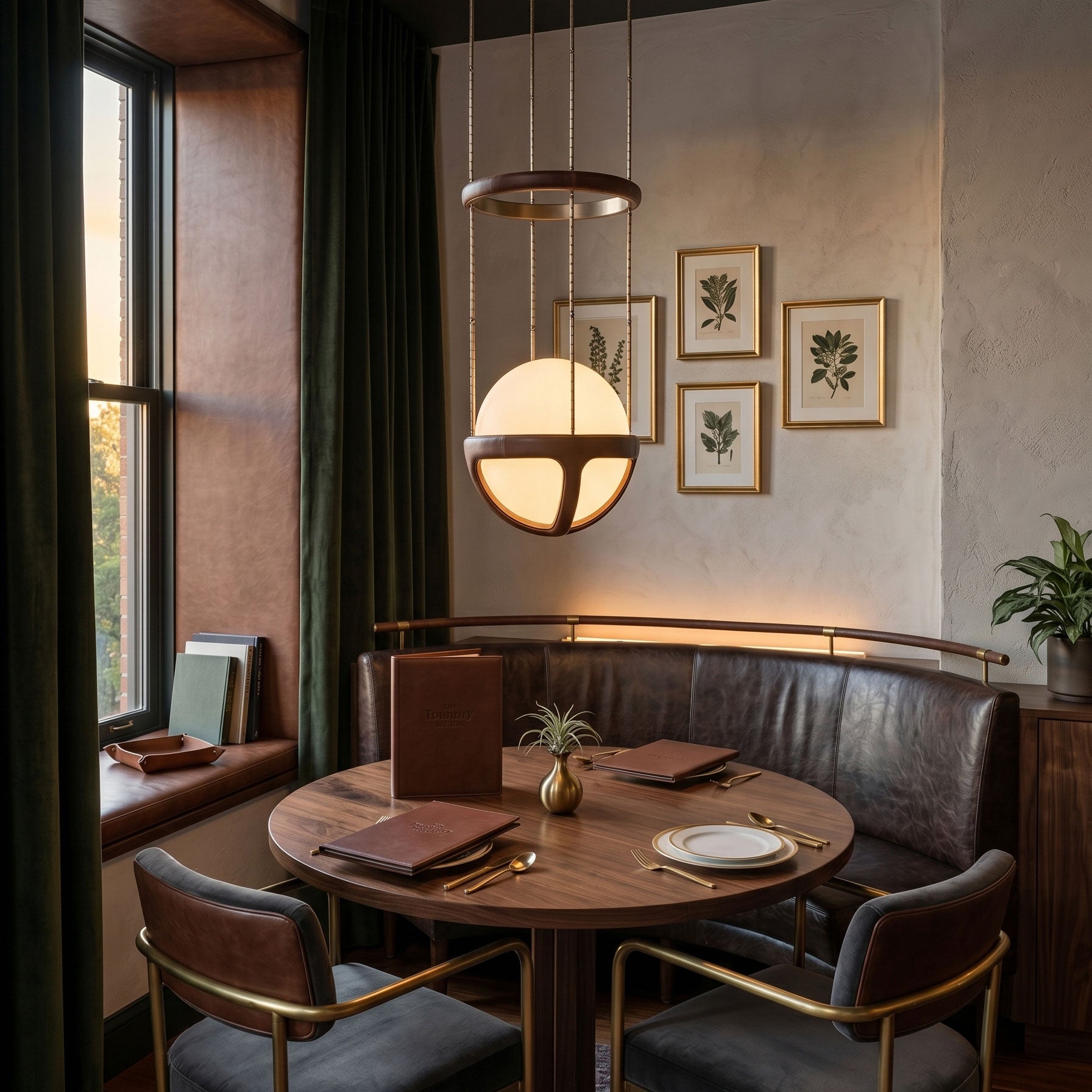 Angled shot of the pendant light, highlighting its stainless steel hardware.