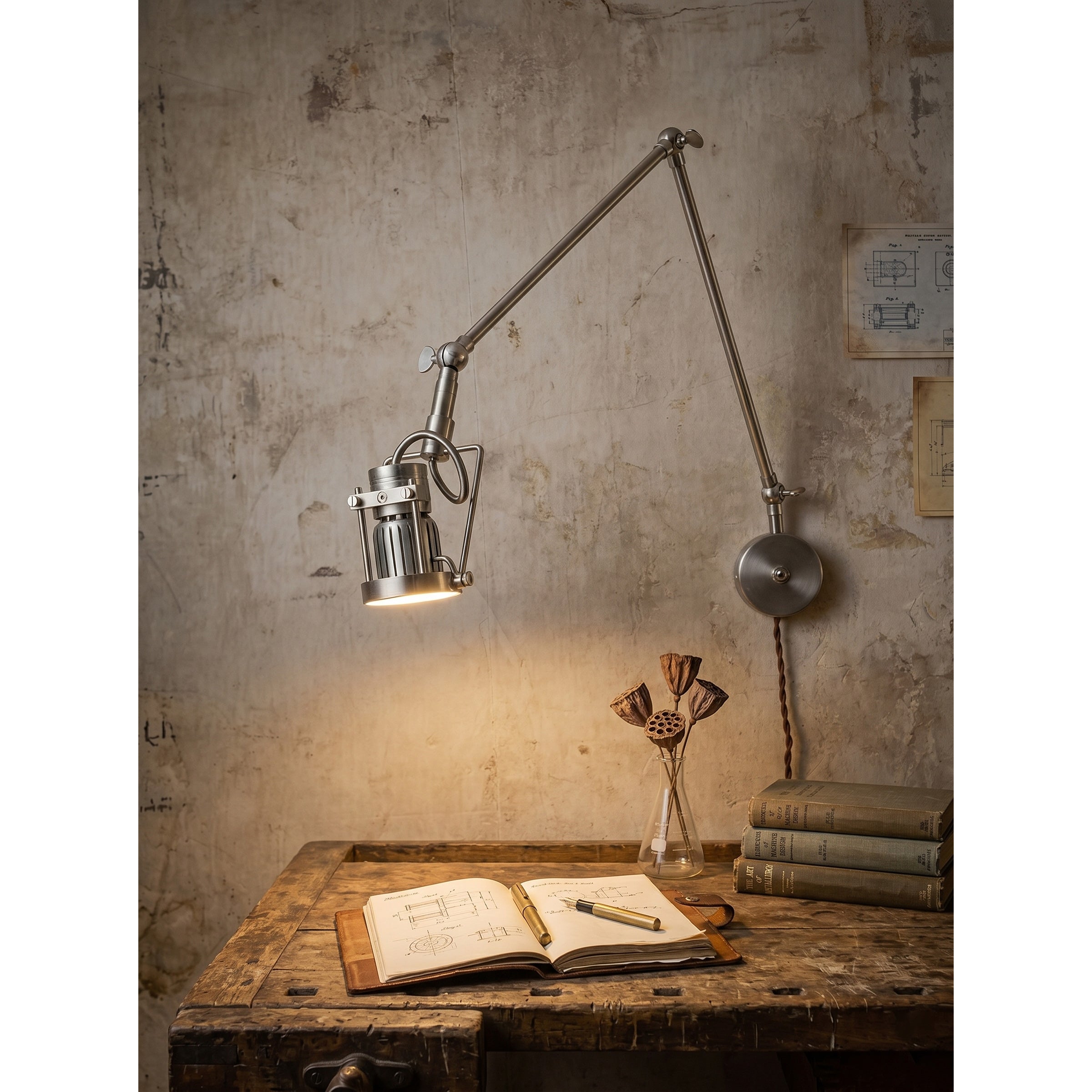 Side profile of the nickel-finished wall sconce.