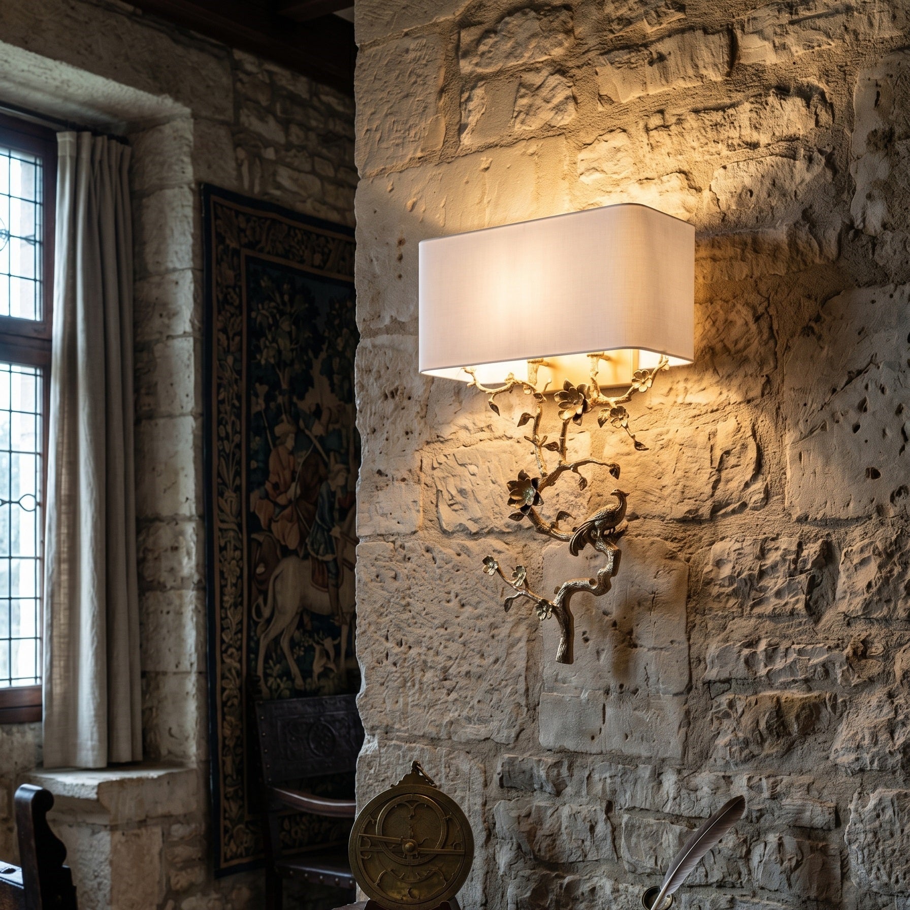 Front view of the Sanremo Wall Sconce showing the branching brass armature.