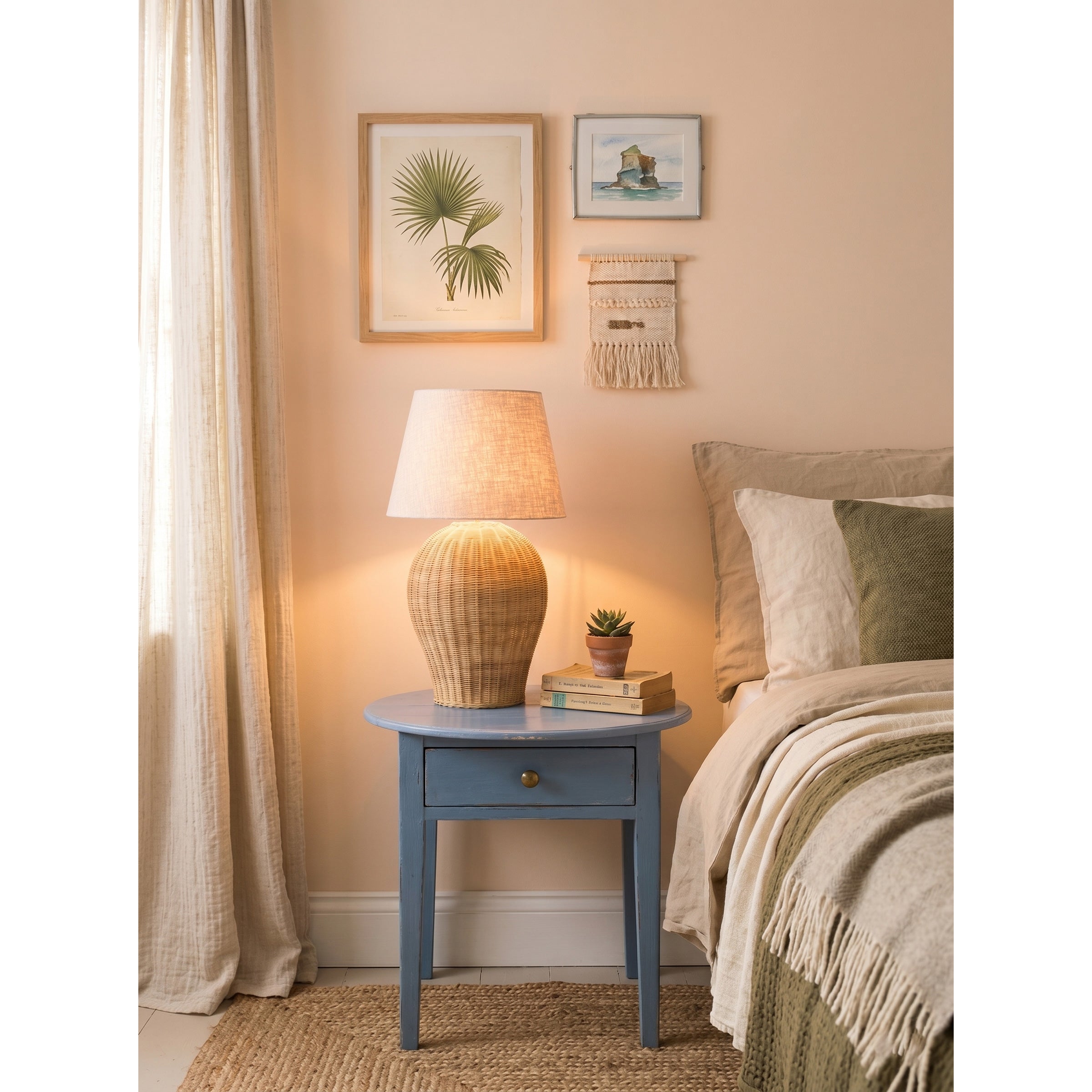 Saona lamp styled on an entryway console table.