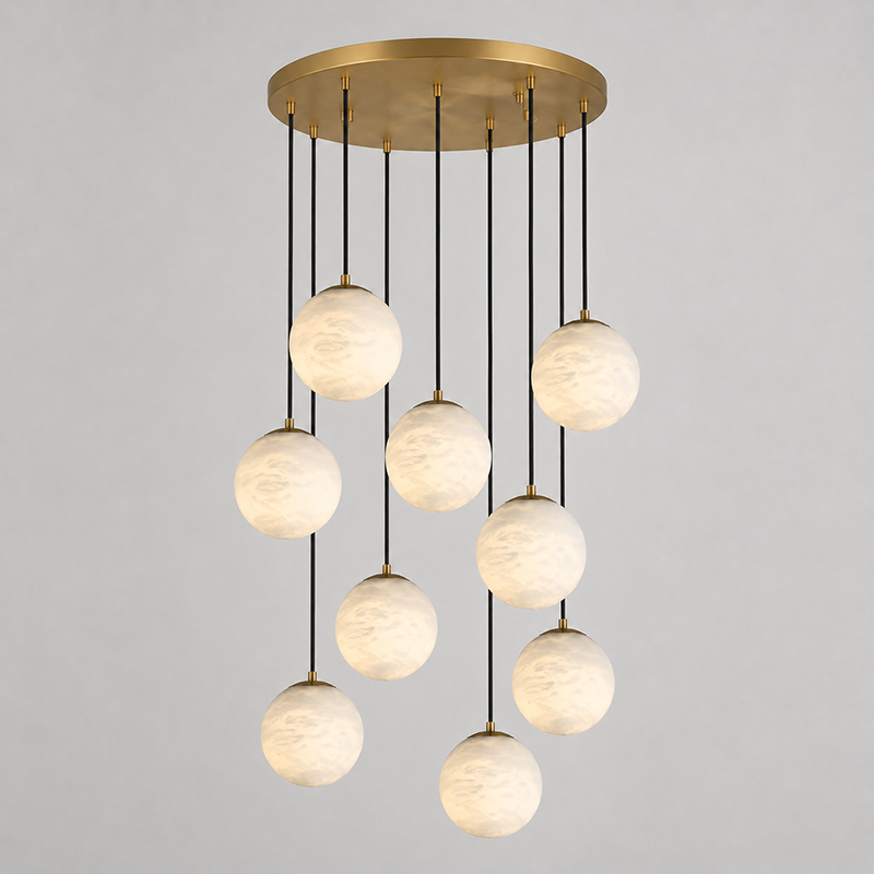The Savina Chandelier as a focal point in a luxurious hotel lobby.