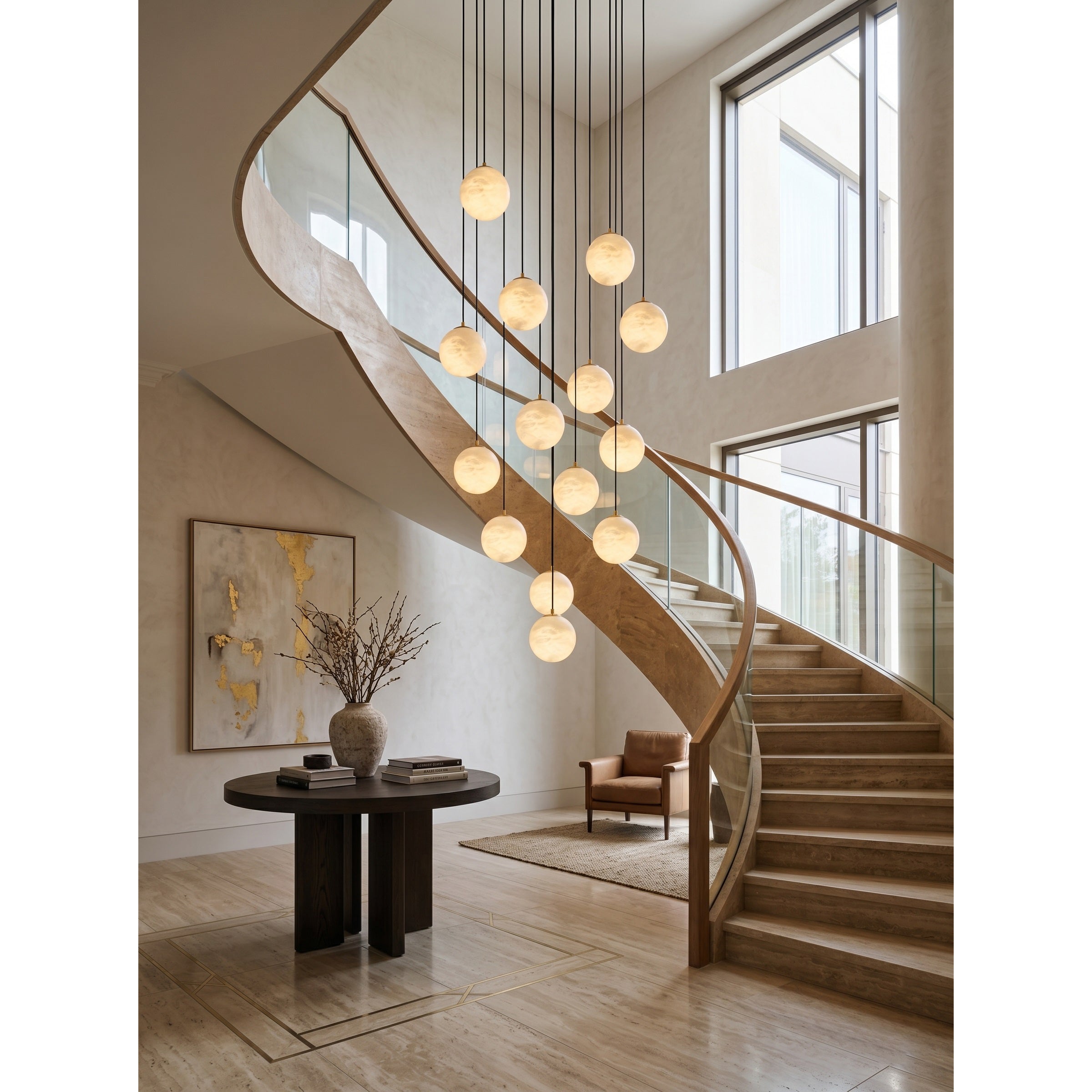 The Savina Alabaster Chandelier shown with the lights turned off.