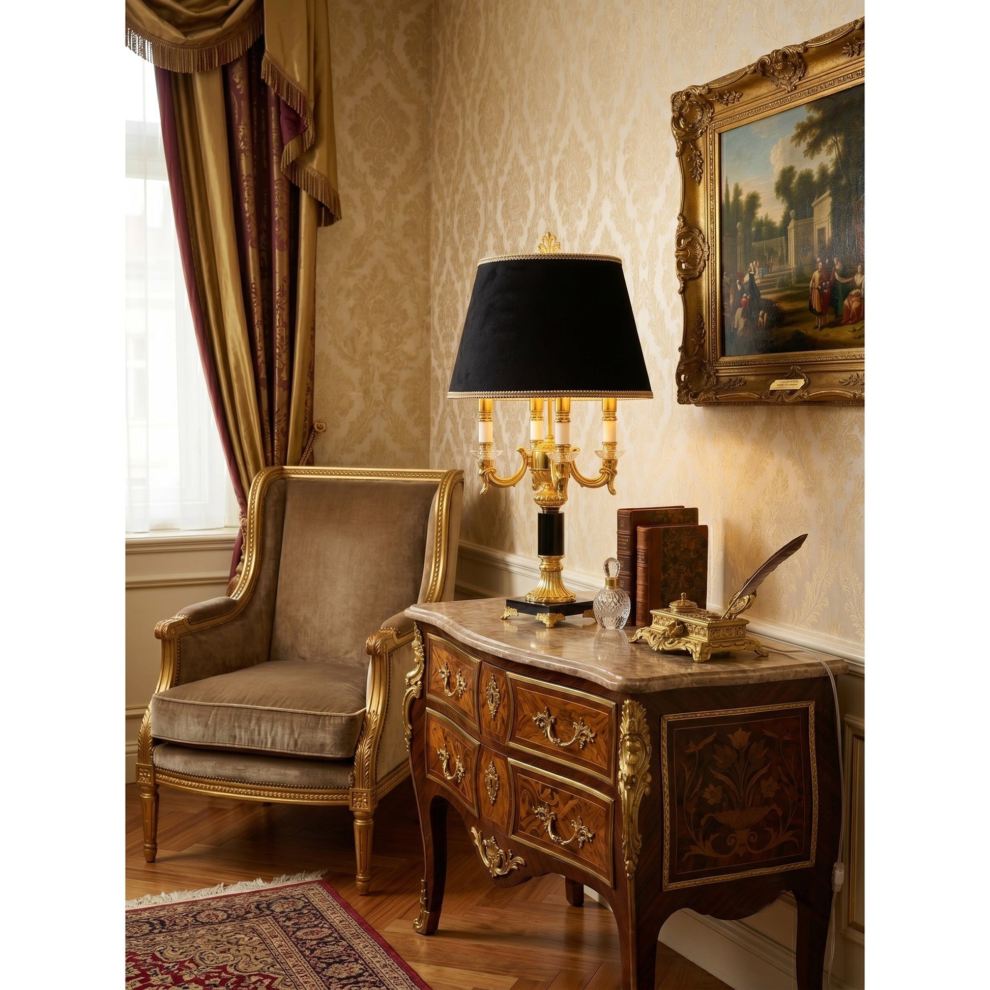 The Sens Table Lamp on a nightstand, adding a touch of opulence.
