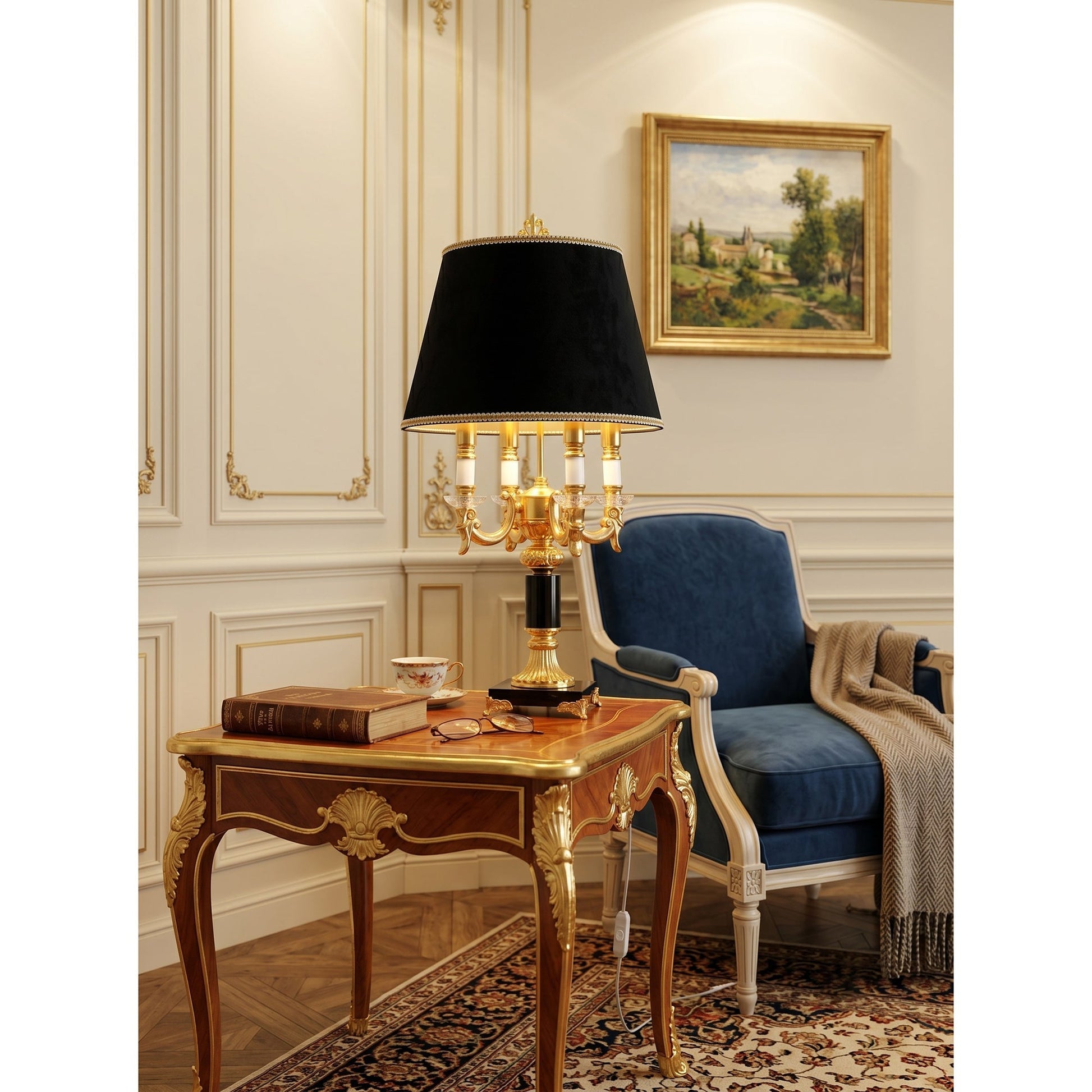 The lamp unlit, showcasing its sculptural form and materials.