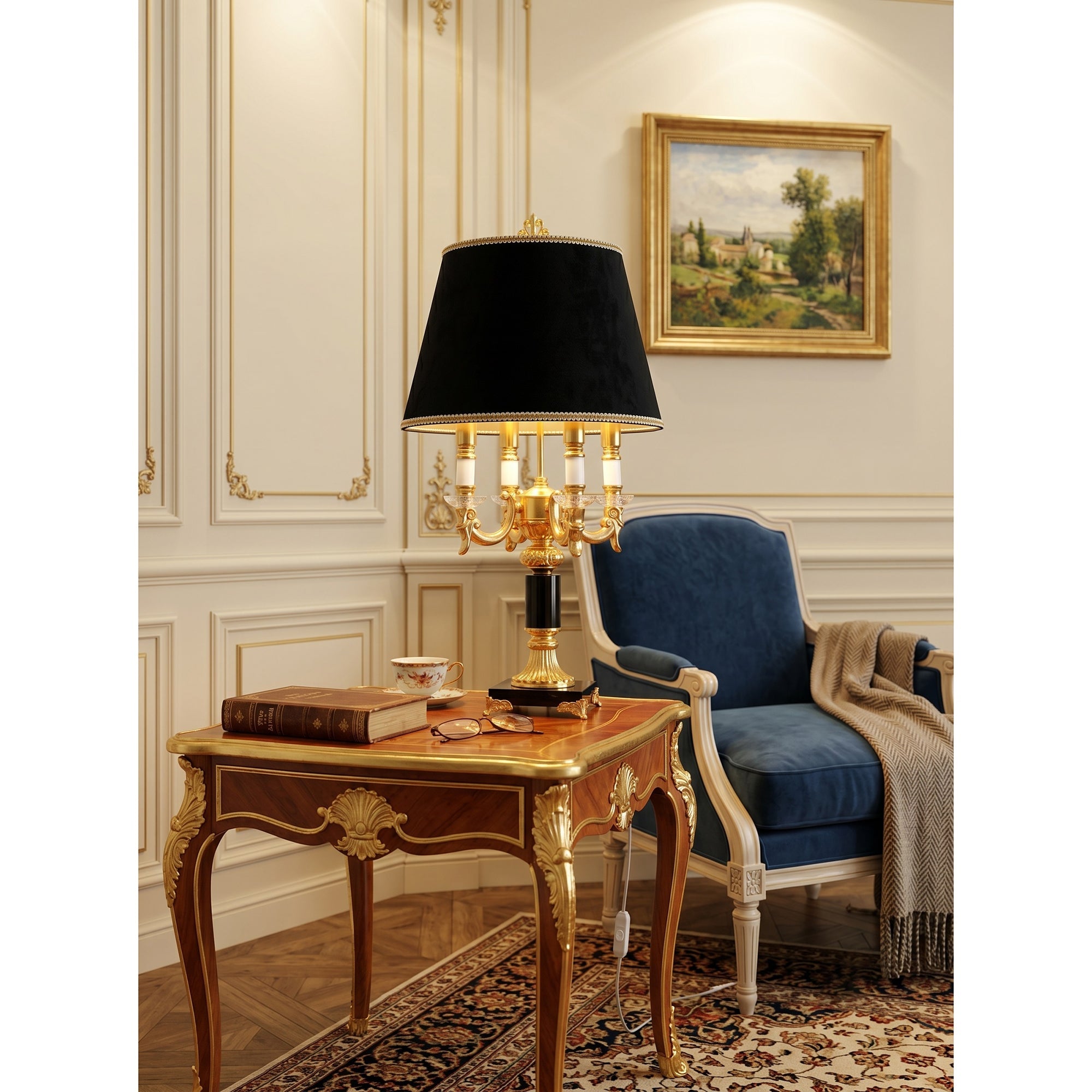 The lamp unlit, showcasing its sculptural form and materials.