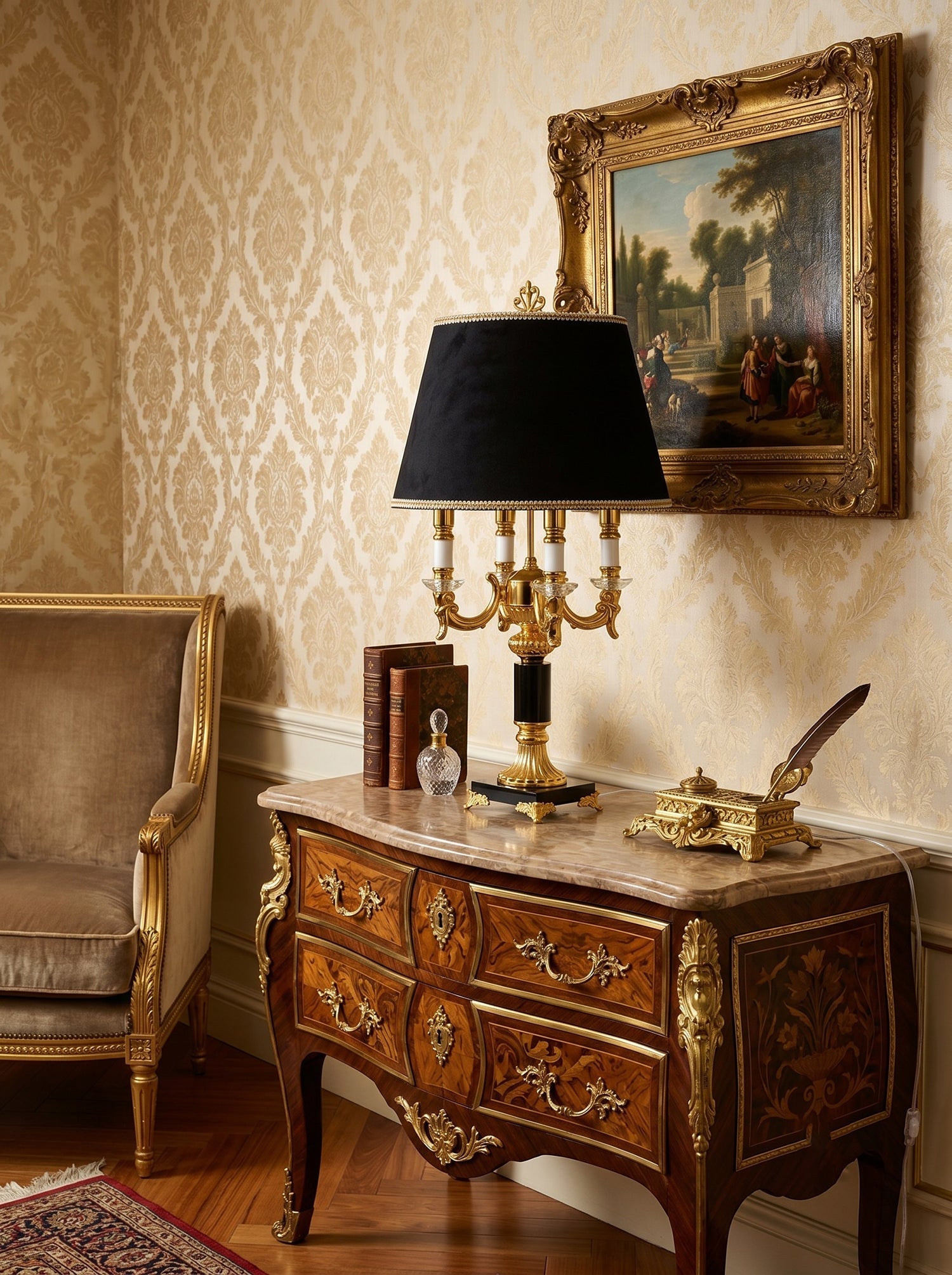 Close-up of the Sens Table Lamp's crystal bobeches and candelabra arms.