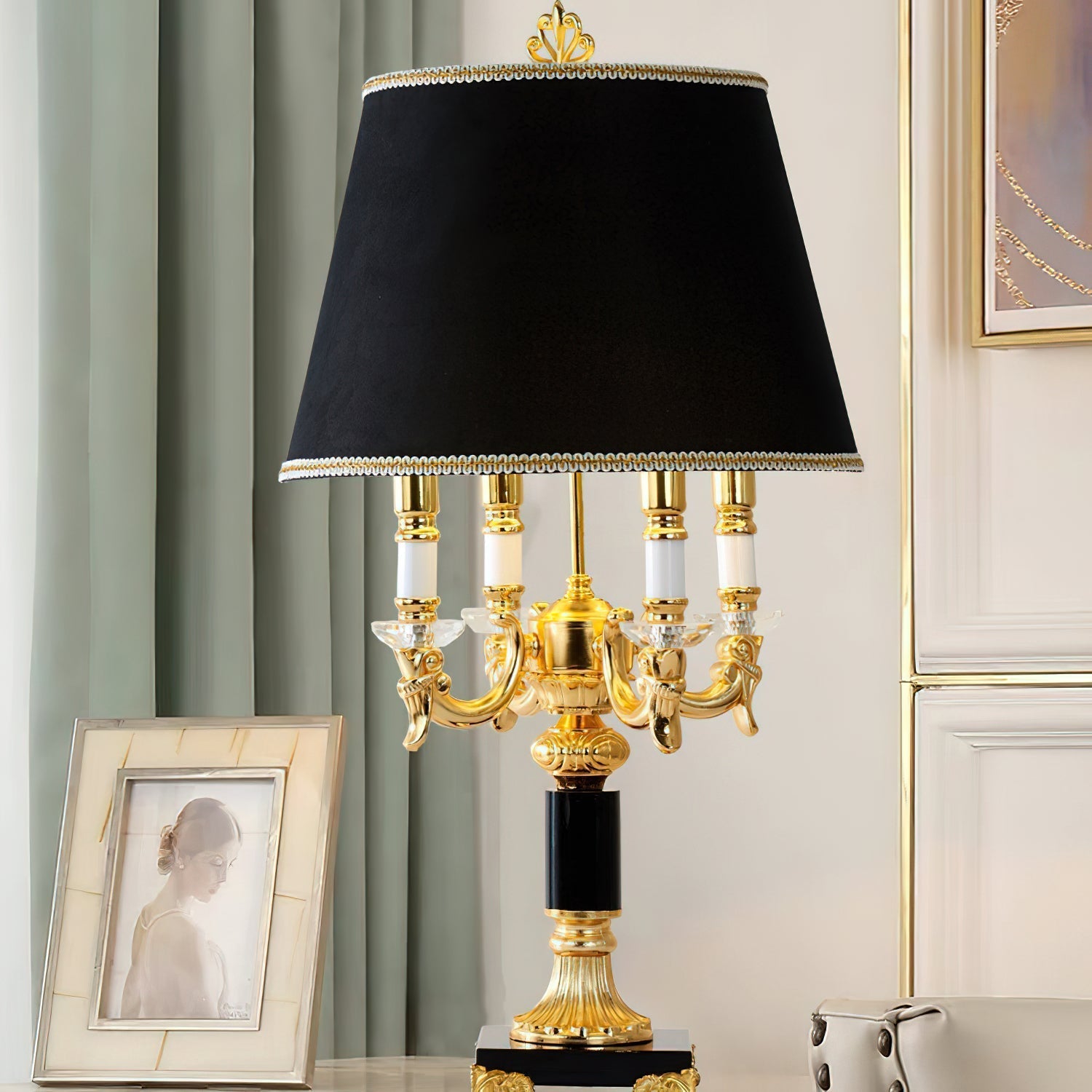 The Sens Table Lamp with the alternative white fabric shade.