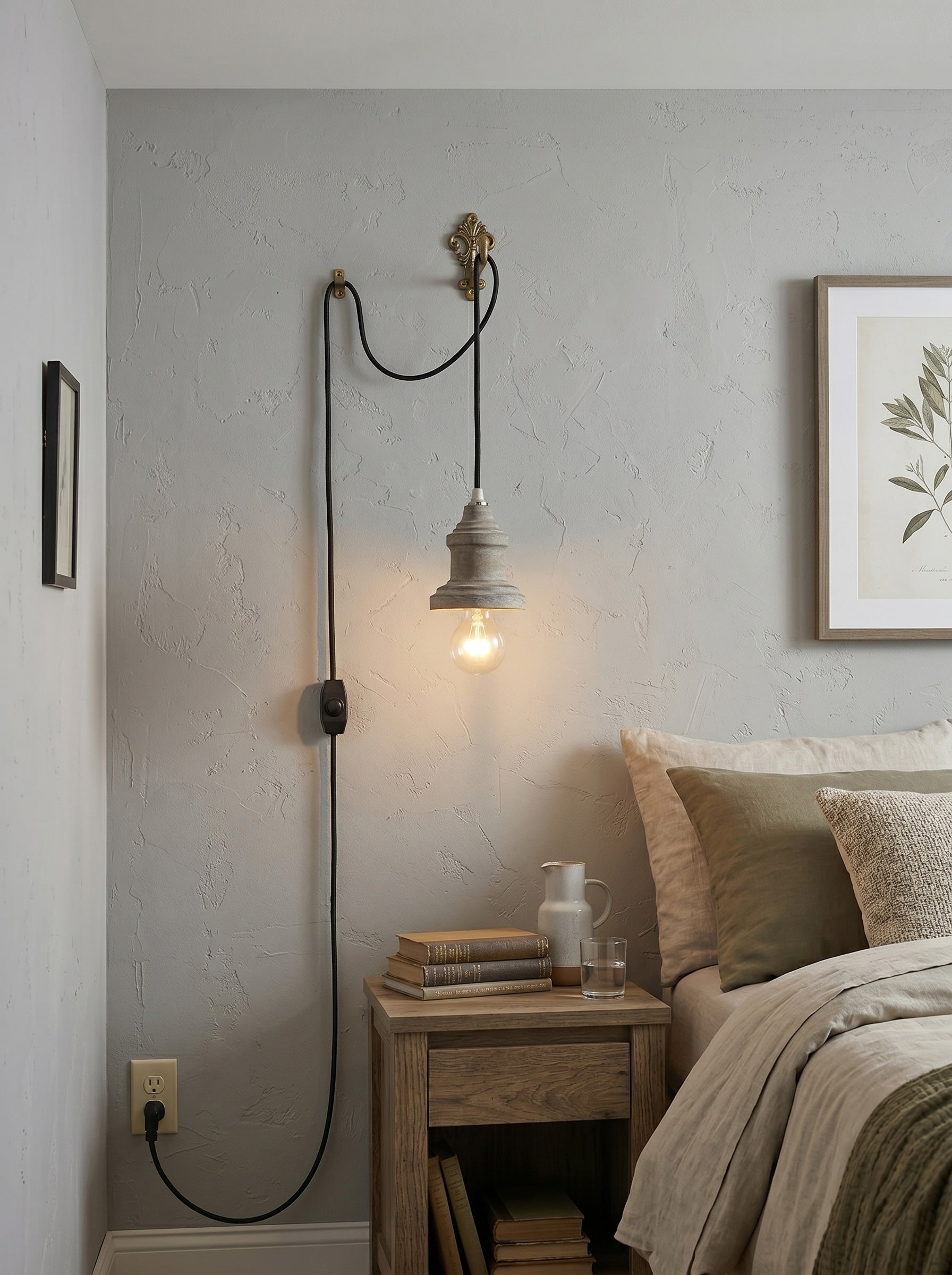 Close-up of the artisanal wood grain on the Silvares Swag Light.