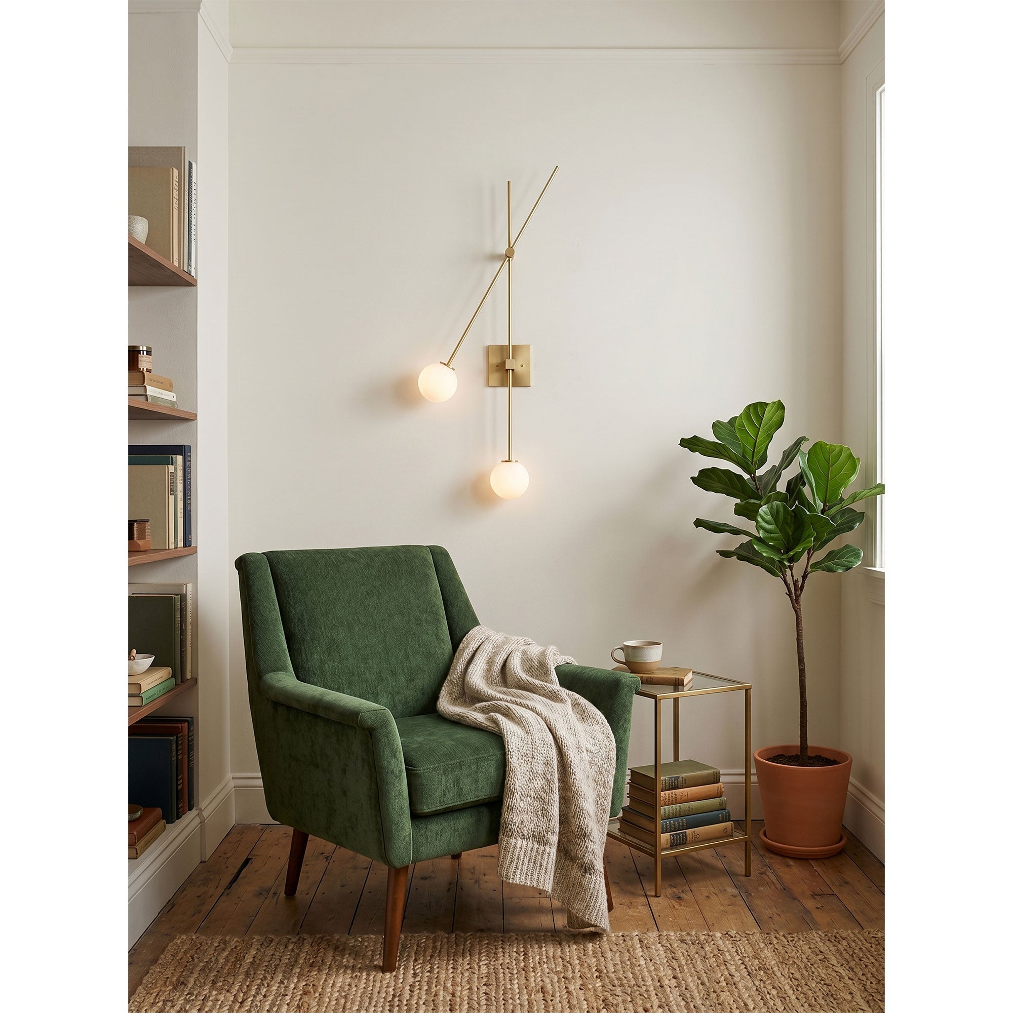 The Tempo Wall Sconce installed in a modern living room, providing ambient light.