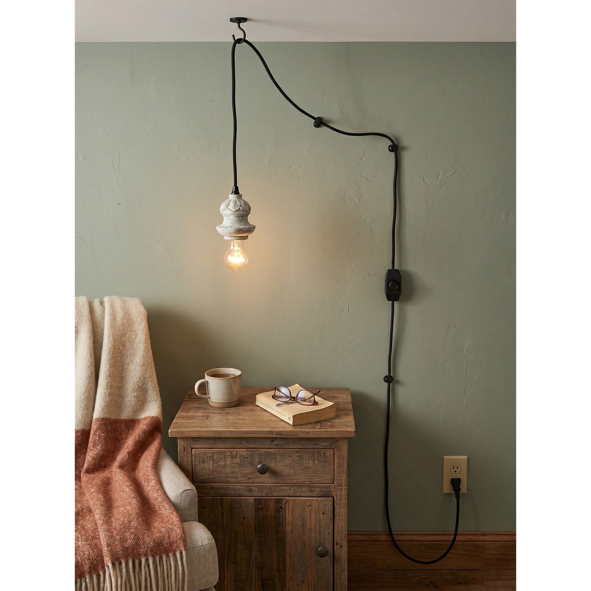 Tomiya Wood Swag Light in Old White finish, Model D