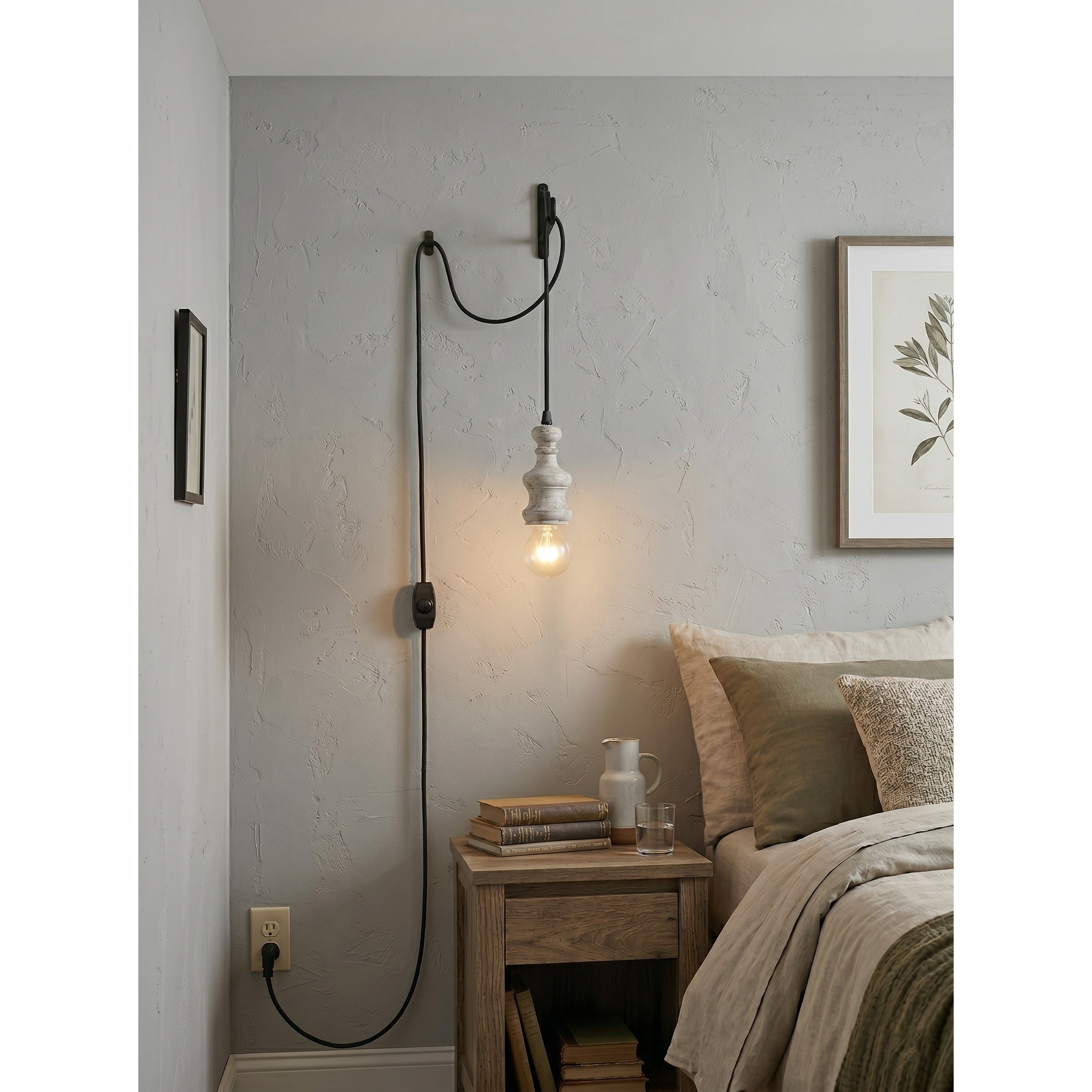 Lifestyle image showing the Tomiya light in a farmhouse-style bedroom