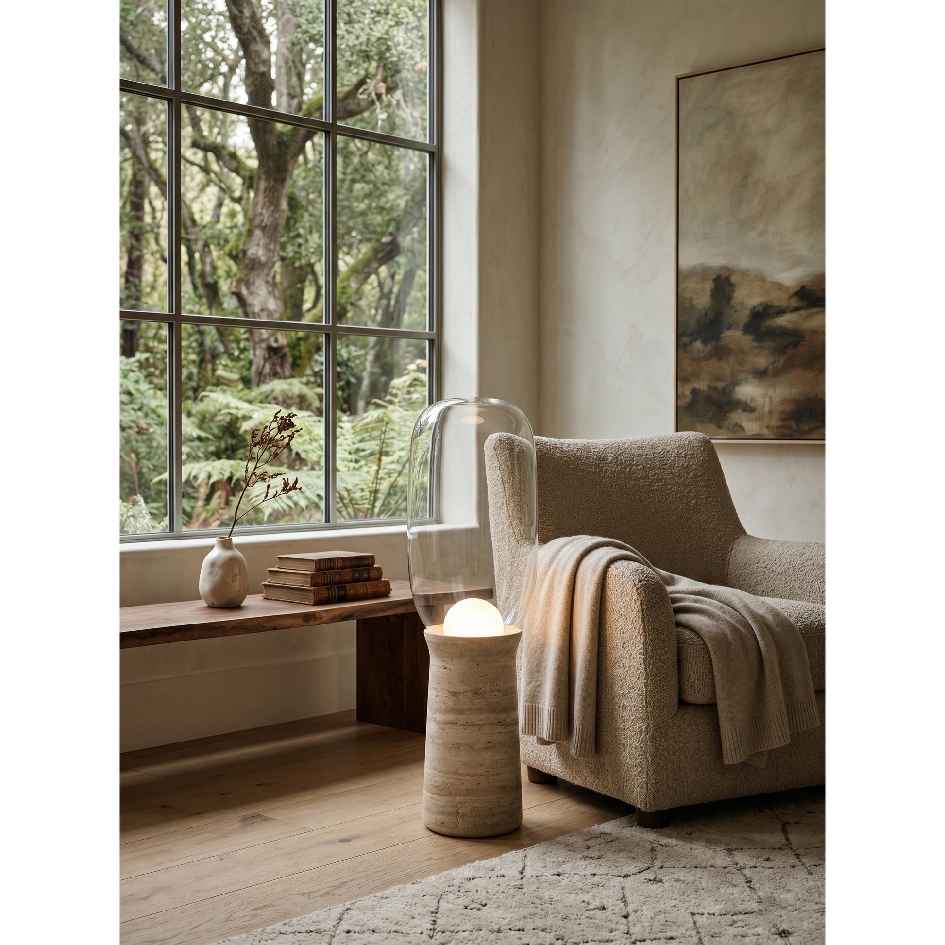 A version of the Torch Floor Lamp with a clean white marble base.