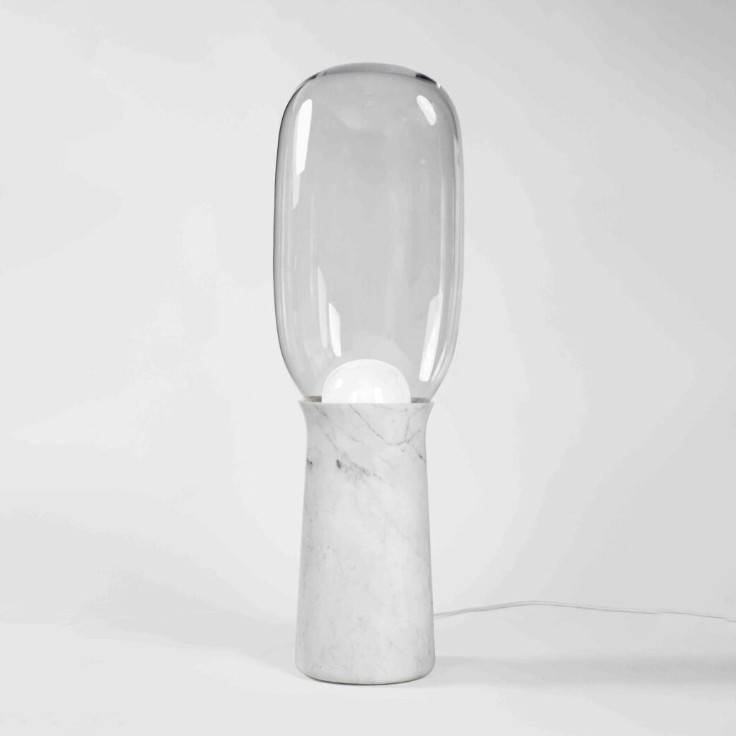 Angled perspective of the lamp, emphasizing its sleek, modern design.