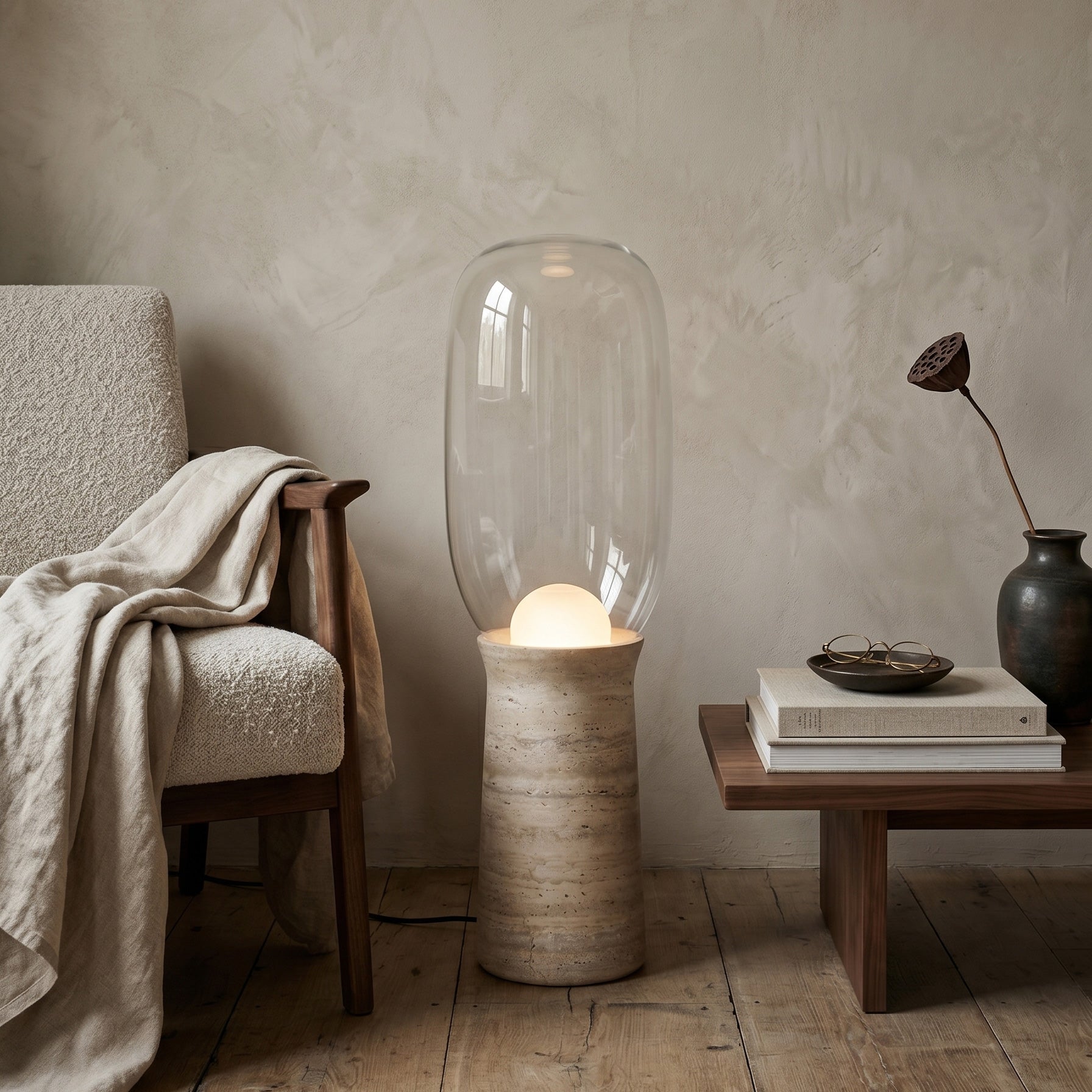 Side profile of the modern Torch Floor Lamp against a neutral wall.
