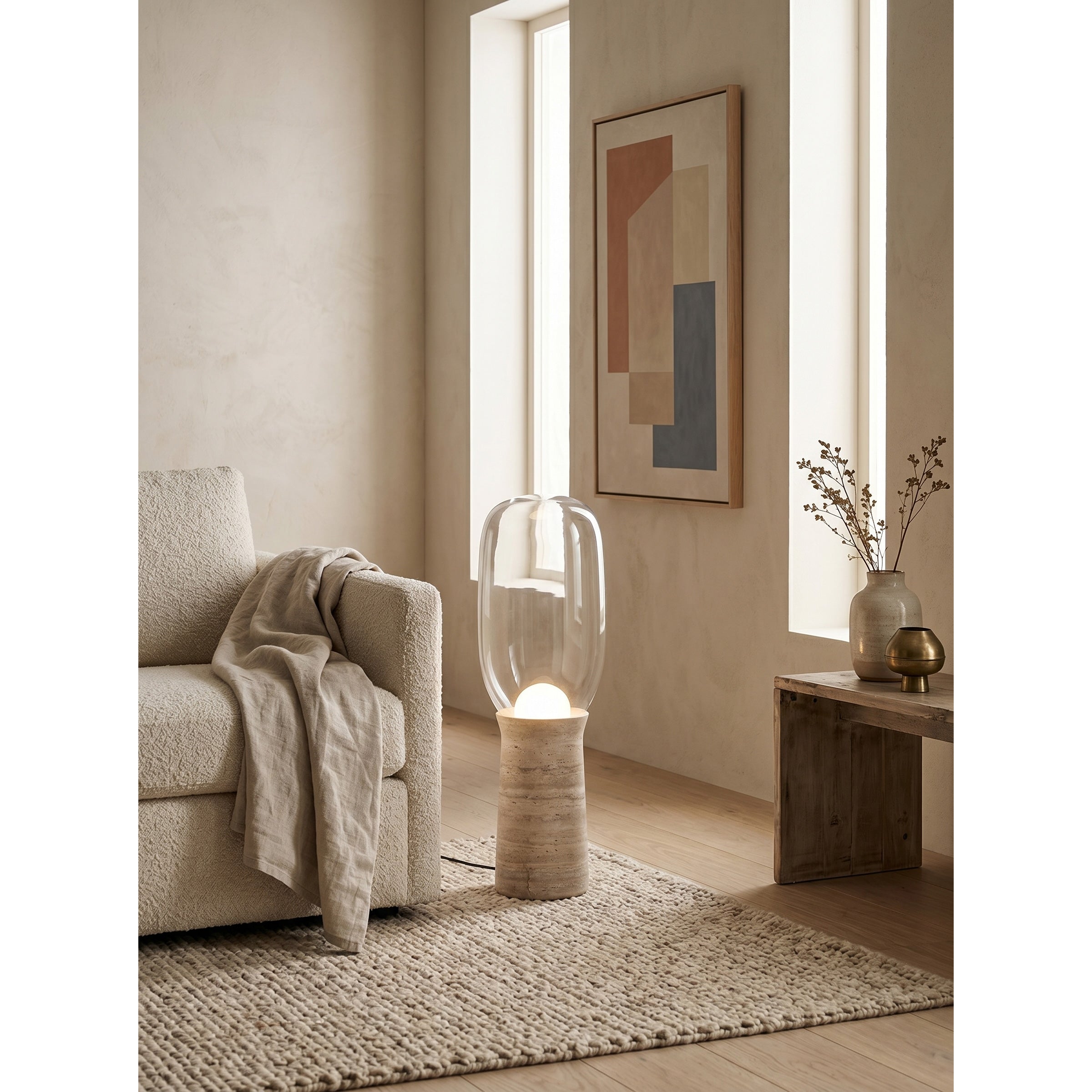 Torch Floor Lamp styled in a sophisticated Japandi-style home office.